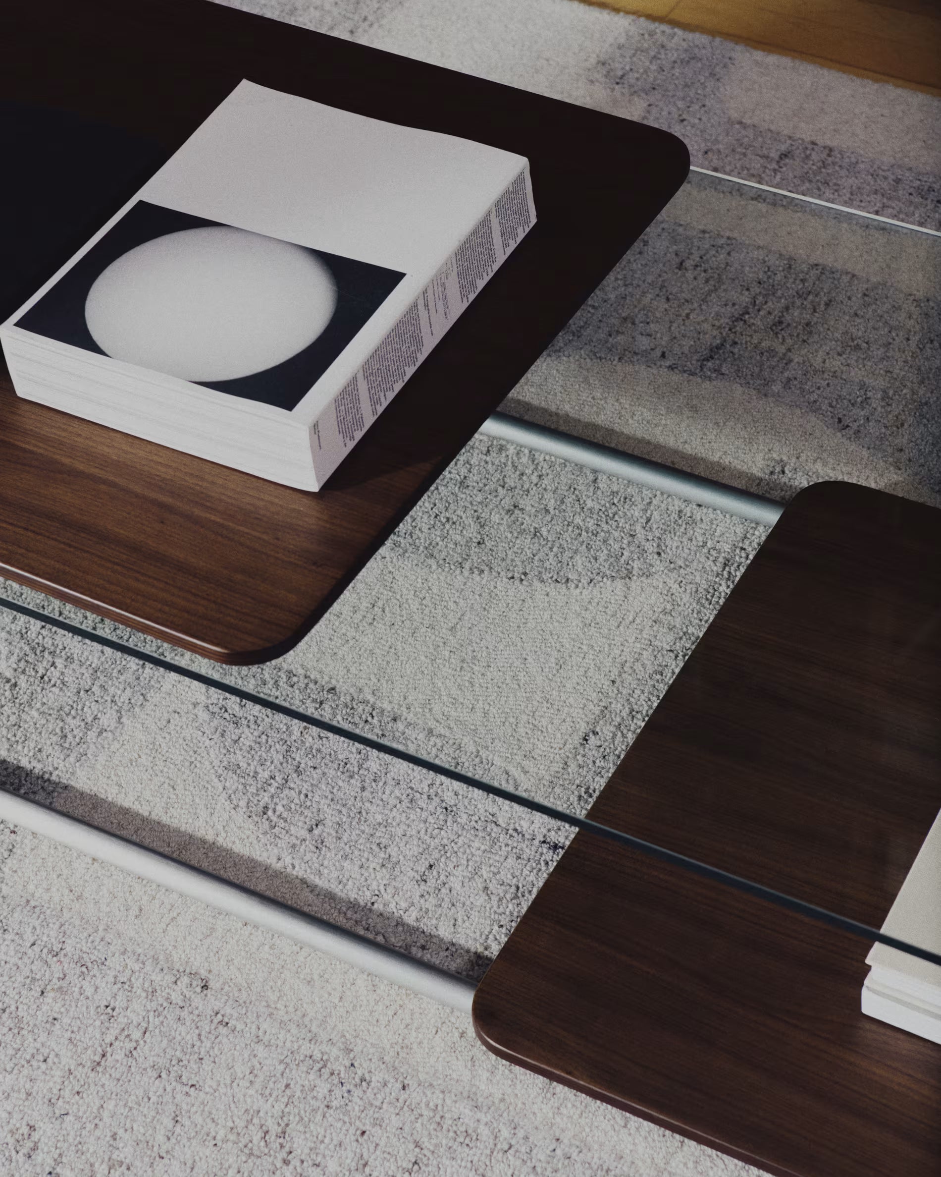 TARSEL dark brown coffee table with walnut veneer and steel base