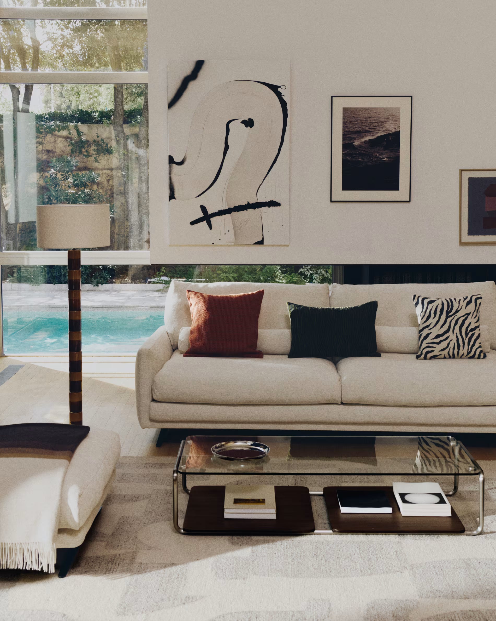 TARSEL dark brown coffee table with walnut veneer and steel base