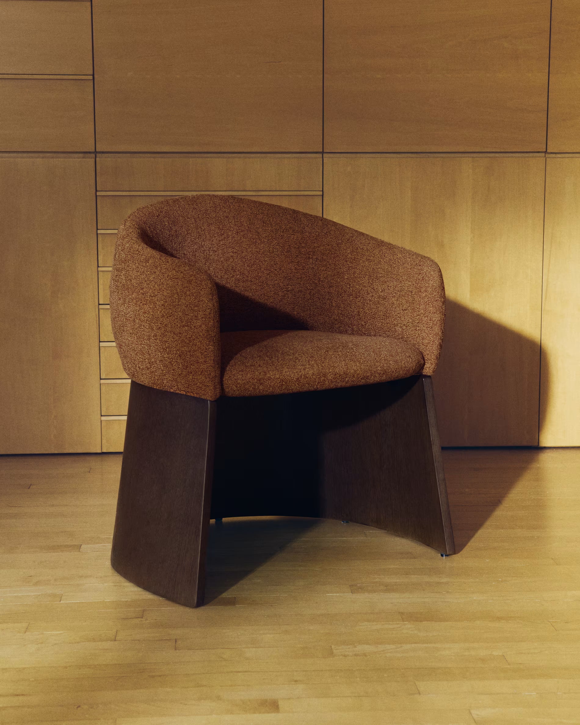 BOSCA chair beige chenille with walnut veneer base