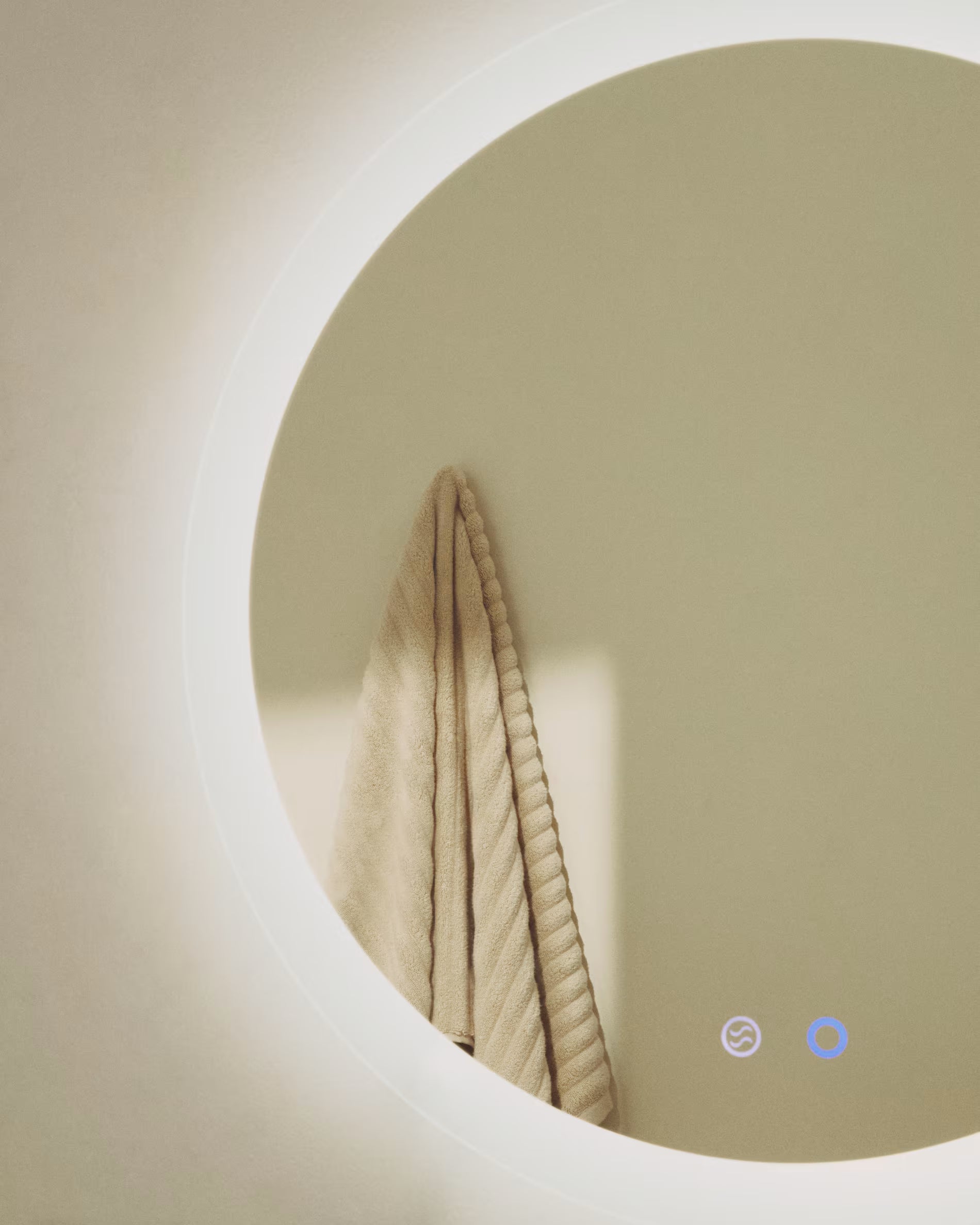 MERVI white illuminated round bathroom mirror