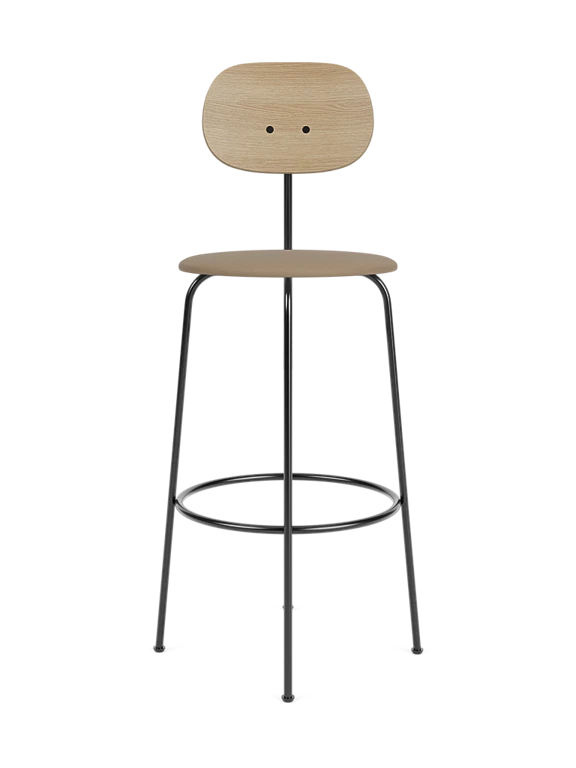 AFTEROOM PLUS stool with oak veneer and upholstered beige seat