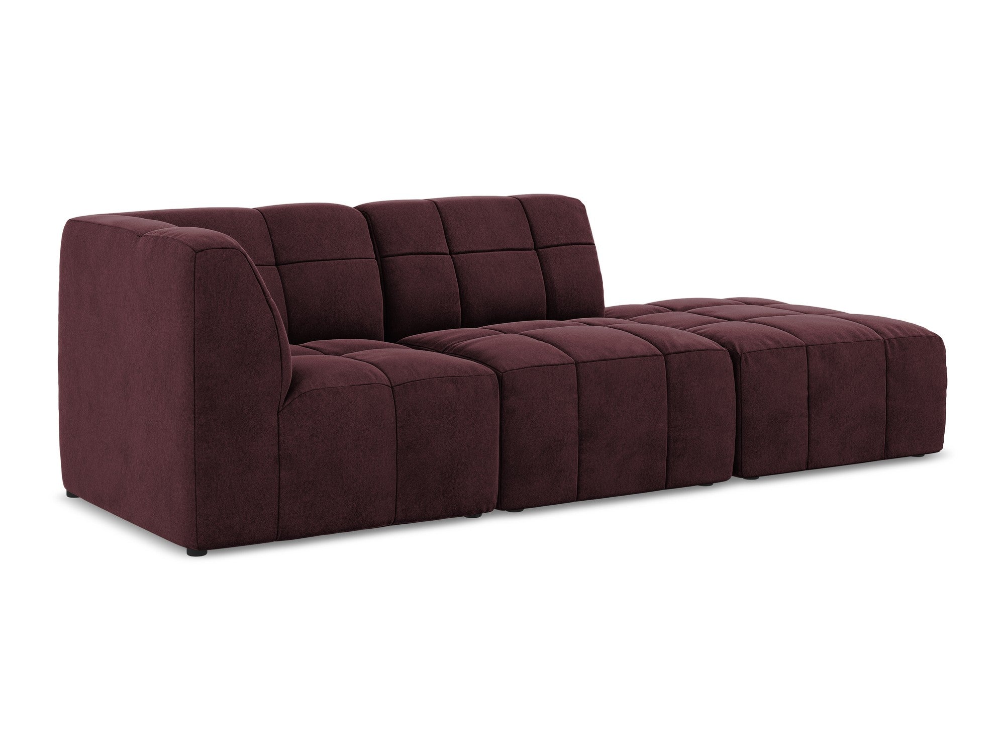 Burgundy Left-Open Velvet Modular Sofa for 3 People ALOHA