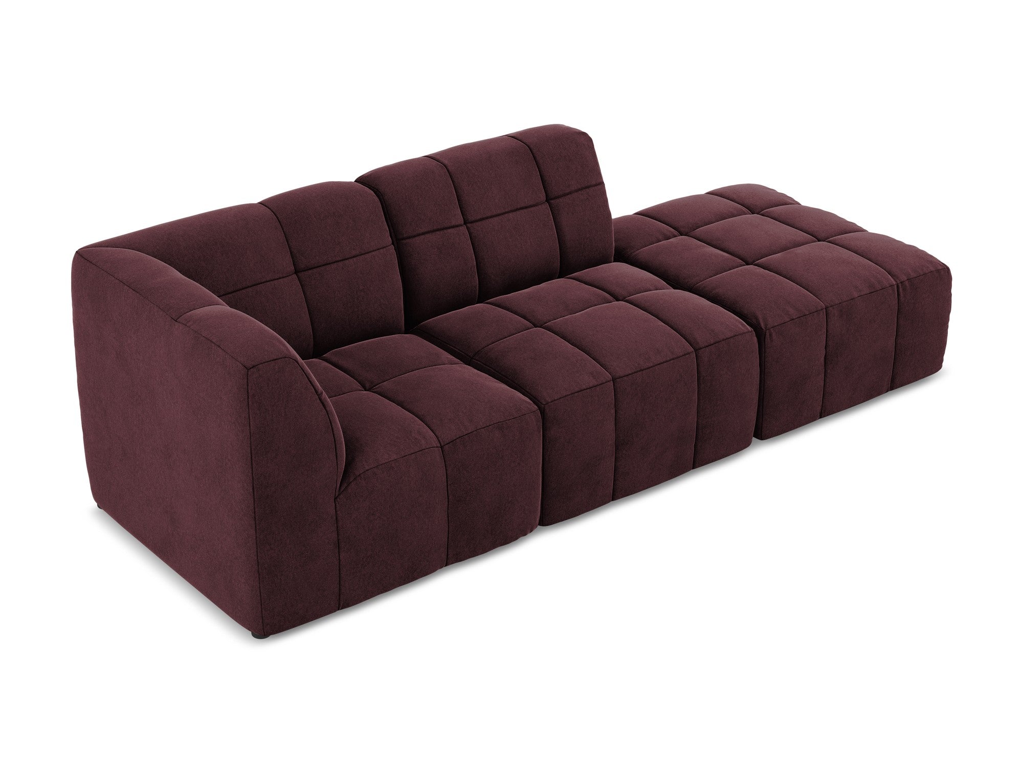 Burgundy Left-Open Velvet Modular Sofa for 3 People ALOHA