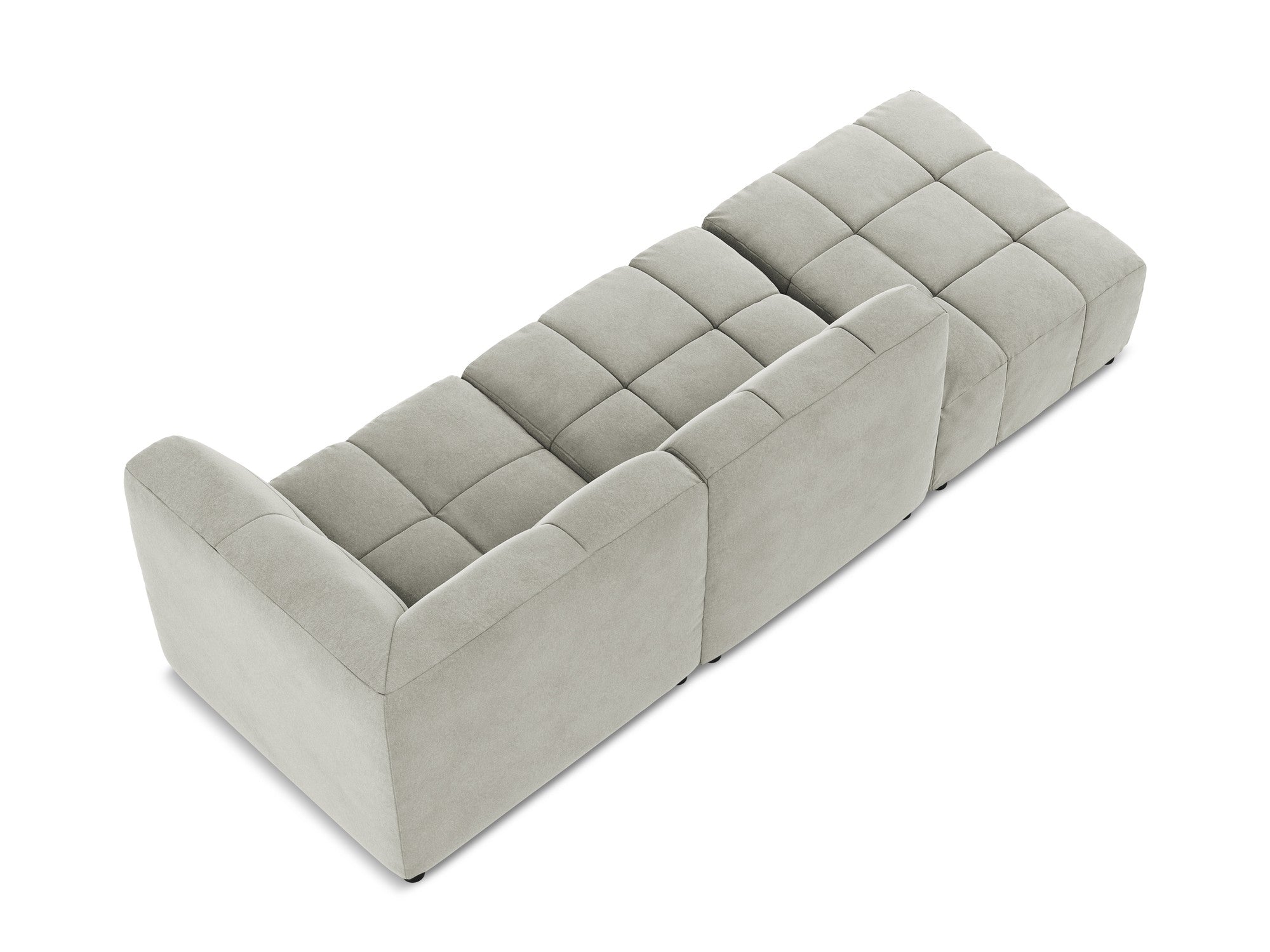 Modulárna pohovka z jemného zamatového materiálu pravostranná otvorená 3-miestna ALOHA svetlosivá