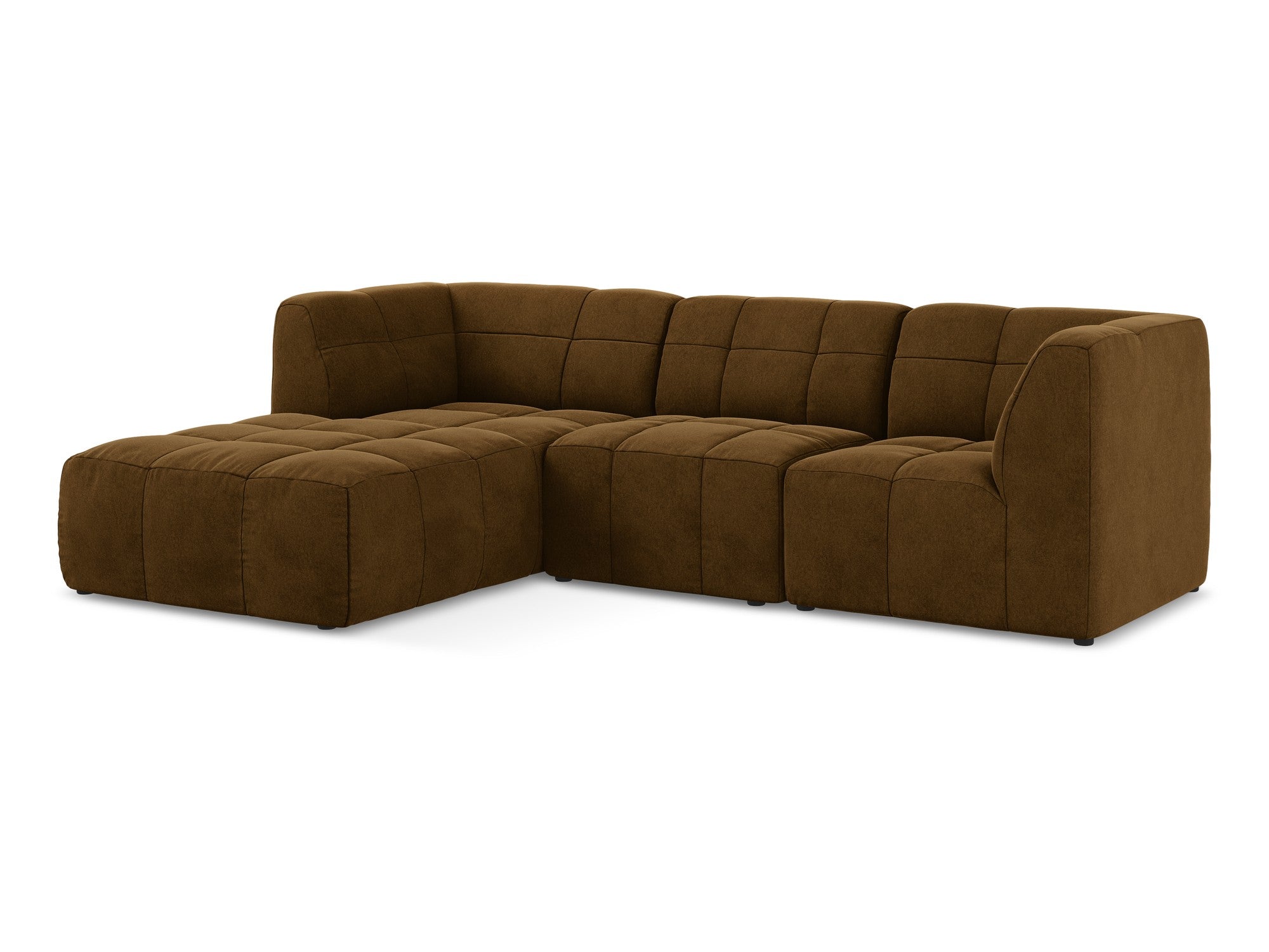 Modulový rohový sametový trojmiestny ALOHA v horčicovej farbe