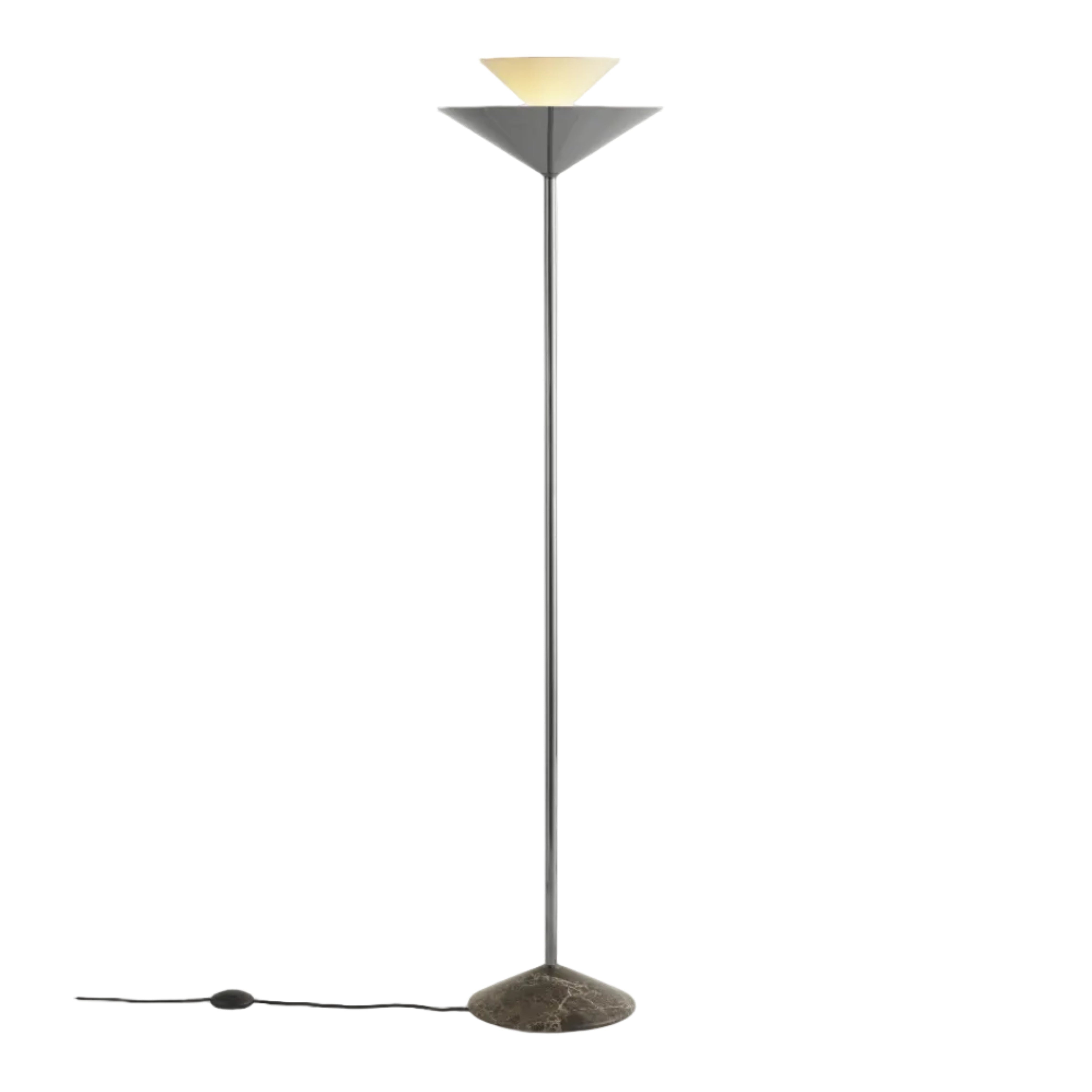 Podlahová lampa GIO LN28 s chrómovým povrchom a hnedou mramorovou základňou
