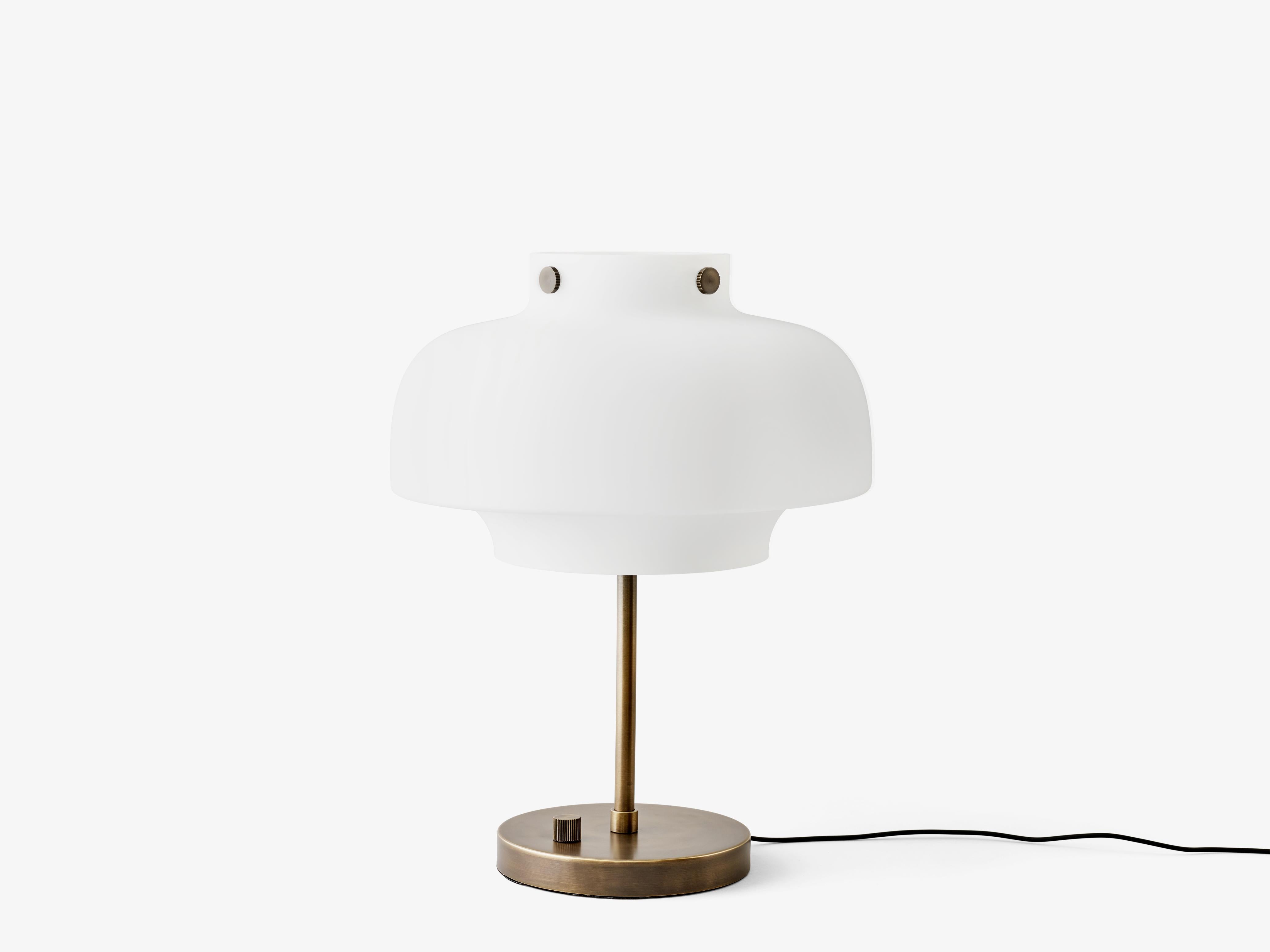 Stolná lampa COPENHAGEN SC13 opálový tienidlo s bronzovou mosadznou základňou