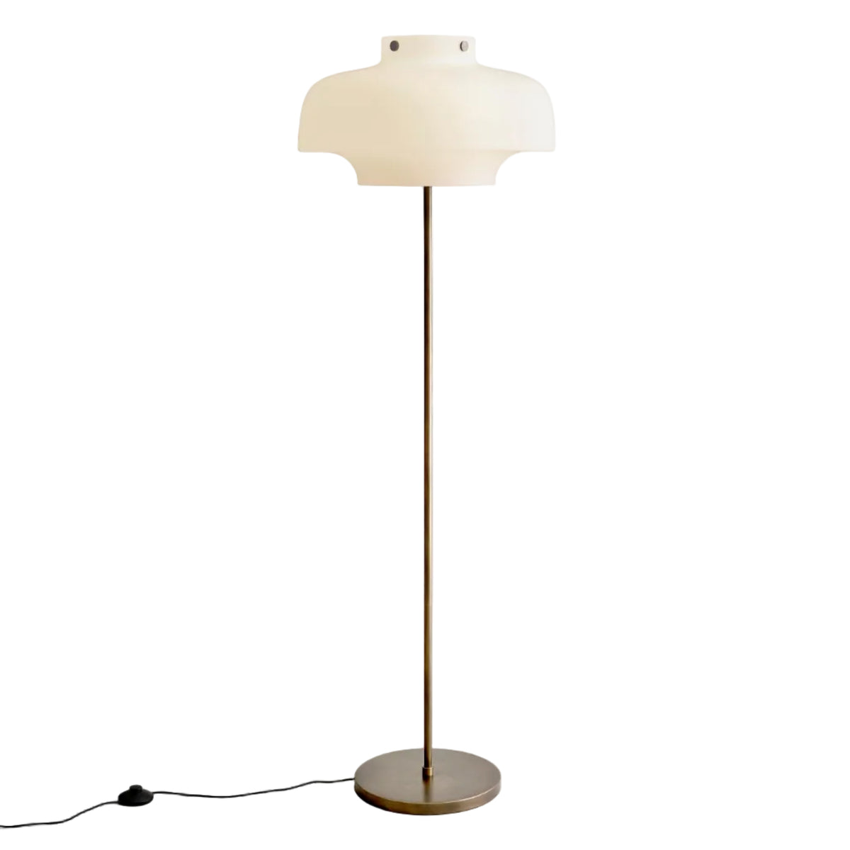 Podlahová lampa COPENHAGEN SC14 opálový tienidlo s bronzovo mosadzným podstavcom