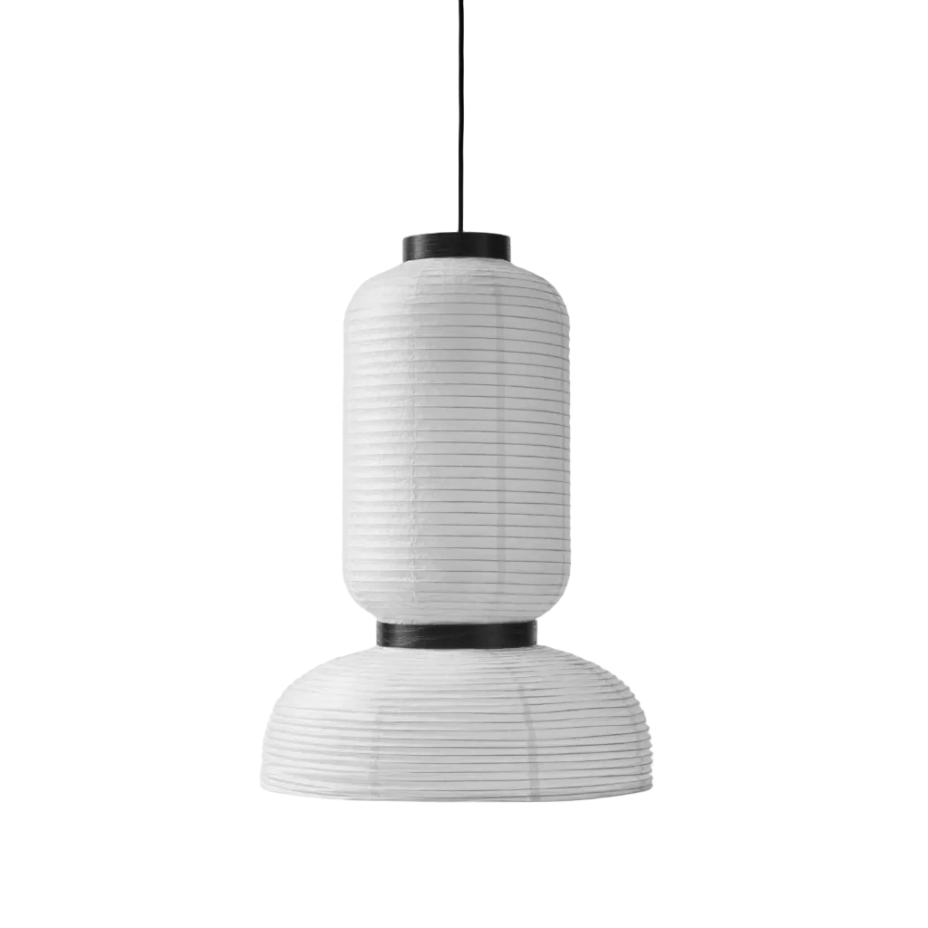 Lampa visiacá FORMAKAMI JH3 s bielym papierovým tienidlom a čiernym dubovým povrchom.