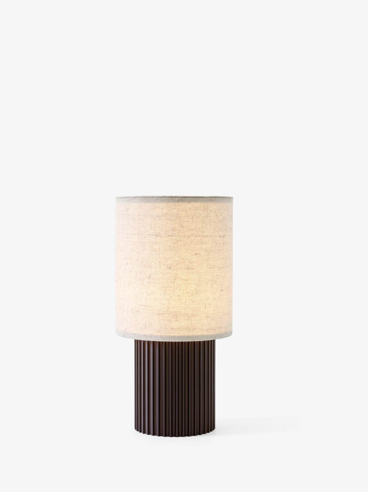 Prenosná lampa MANHATTAN s textilným tienidlom a hnedým podstavcom