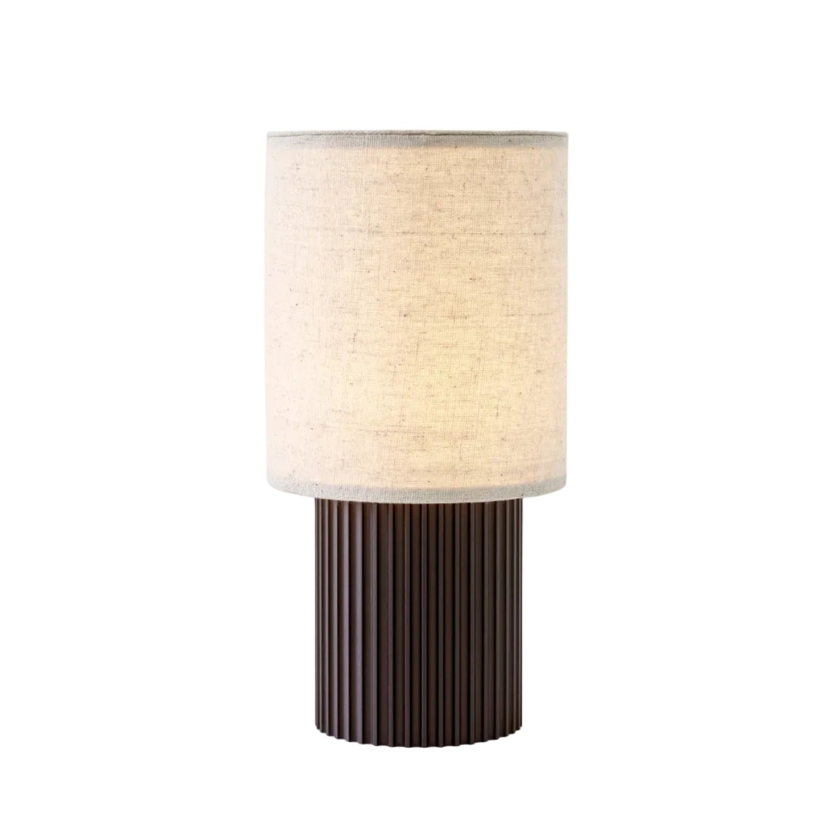 Prenosná lampa MANHATTAN s textilným tienidlom a hnedým podstavcom