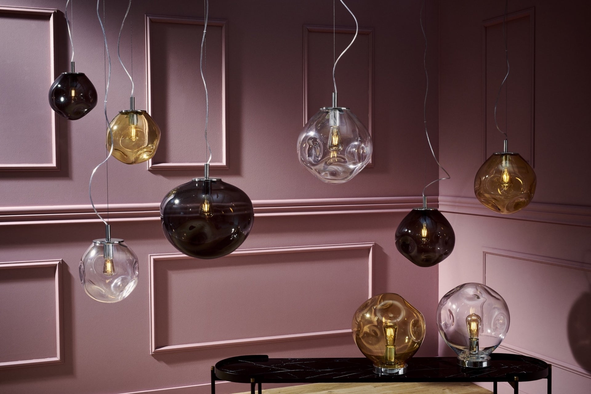 AVIA Amber Pendant Lamp with Silver Finish