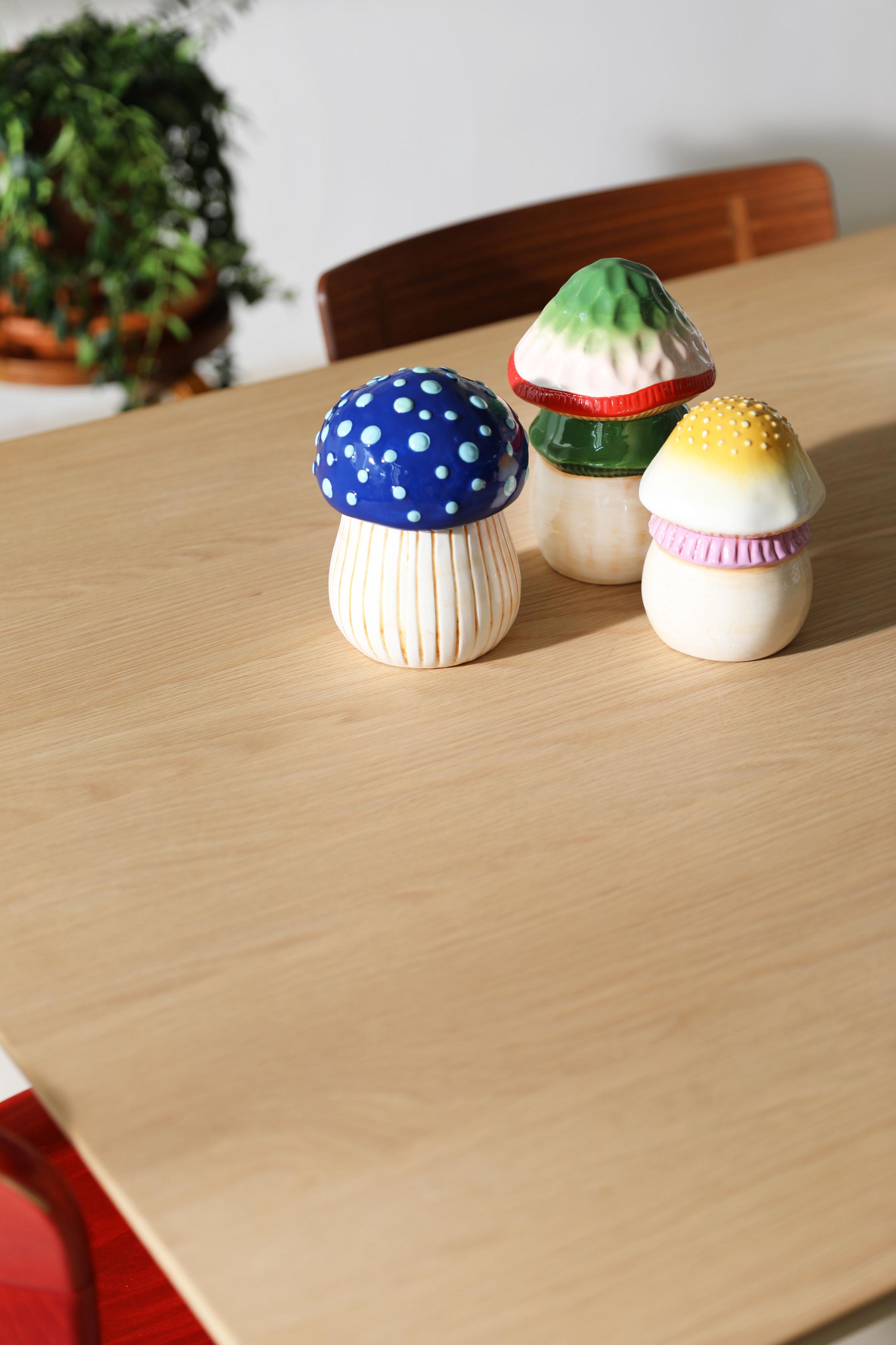 MAGIC MUSHROOM Container beige with green and red