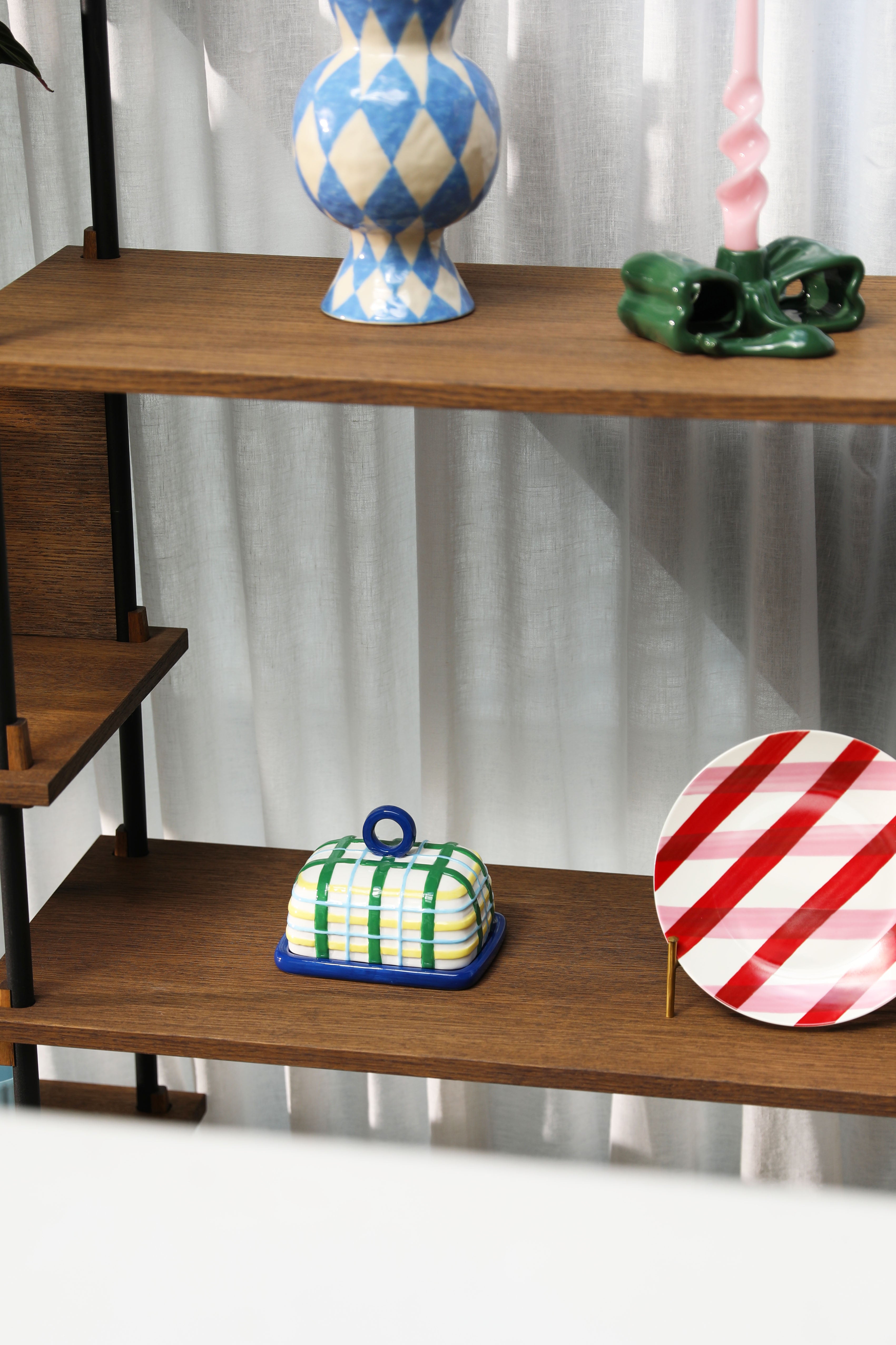 Maselnica PLAID modrá so zelenou a žltou