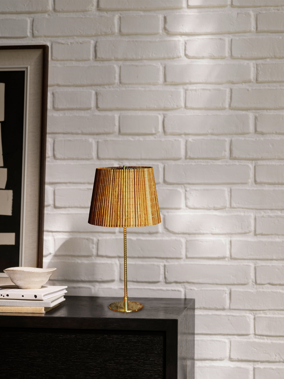 Stolná lampa 9205 s bambusovým tienidlo a zlatým podstavcom