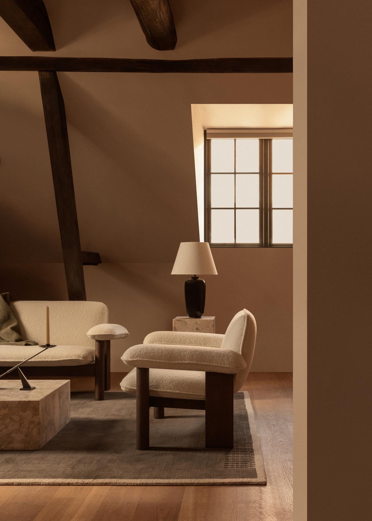 BRASILIA Armchair in Beige with Oak Base