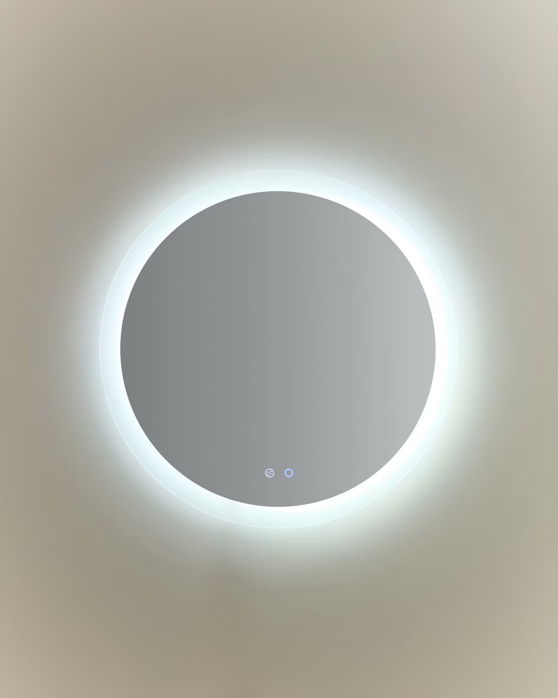 MERVI white illuminated round bathroom mirror