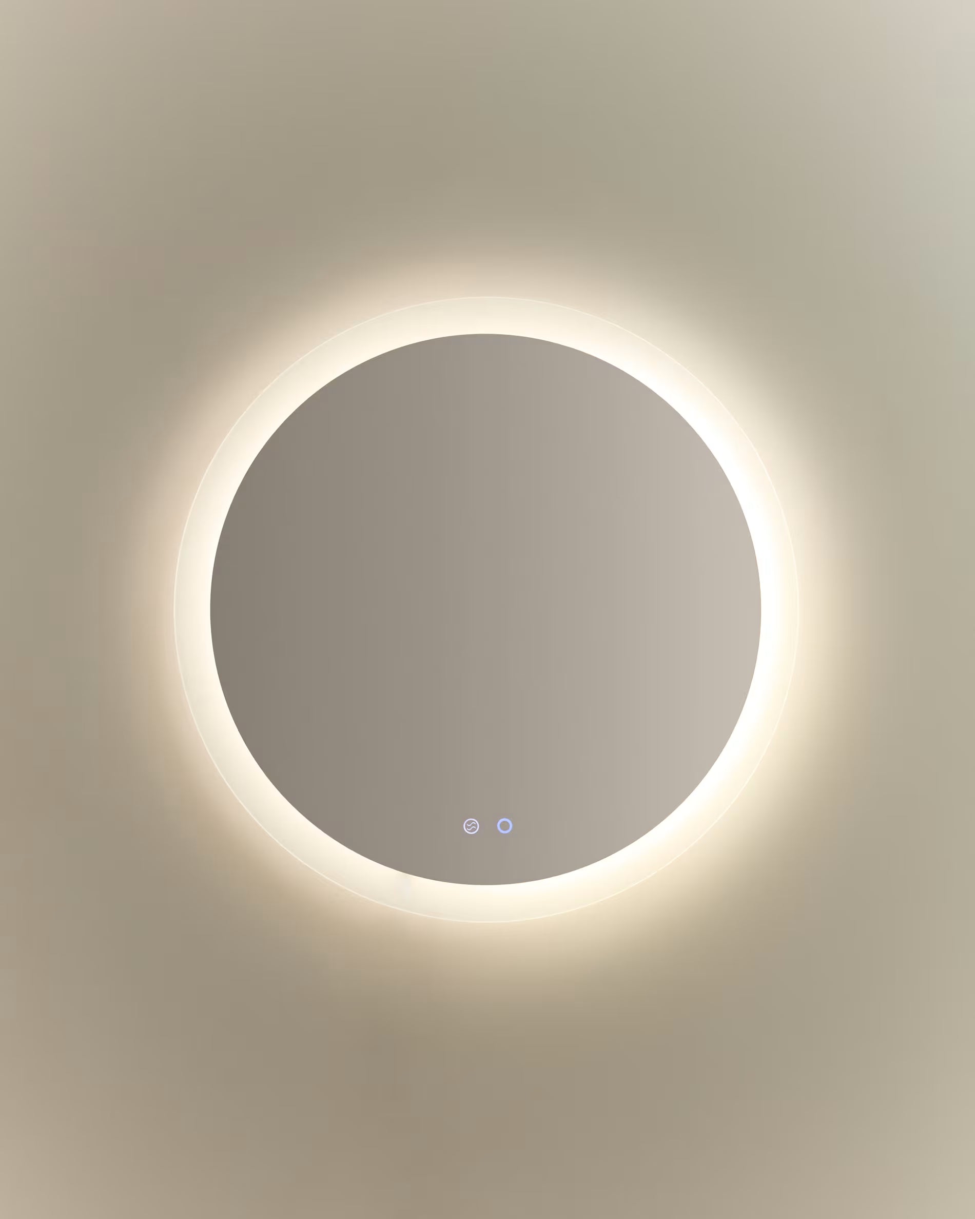 MERVI white illuminated round bathroom mirror