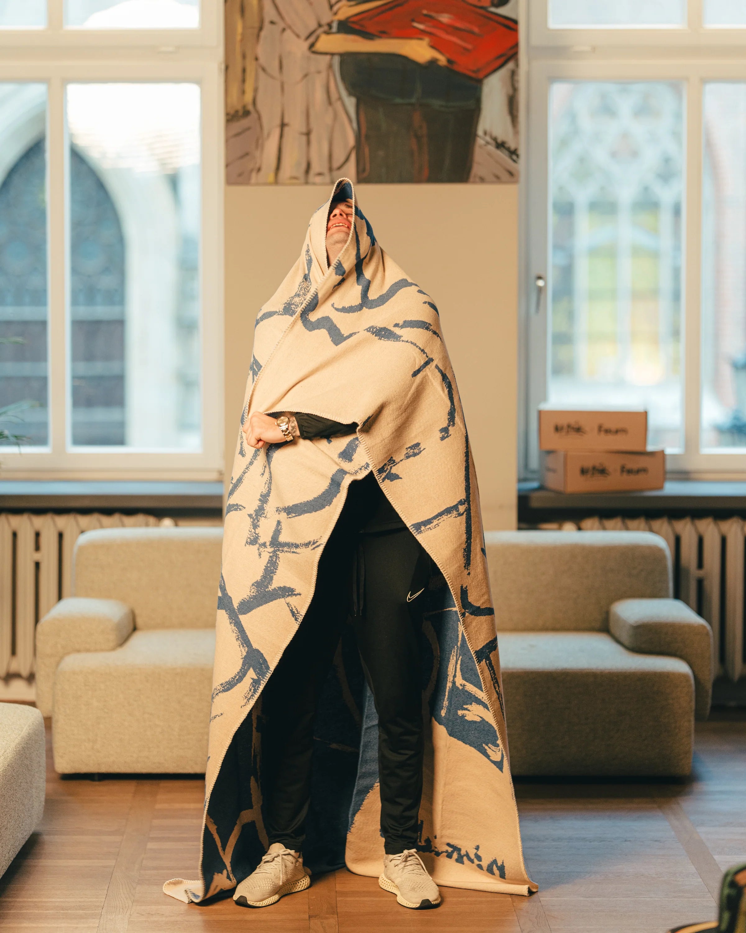 Koc M. Żytniak x Feum pieskový béžový a morský modrý