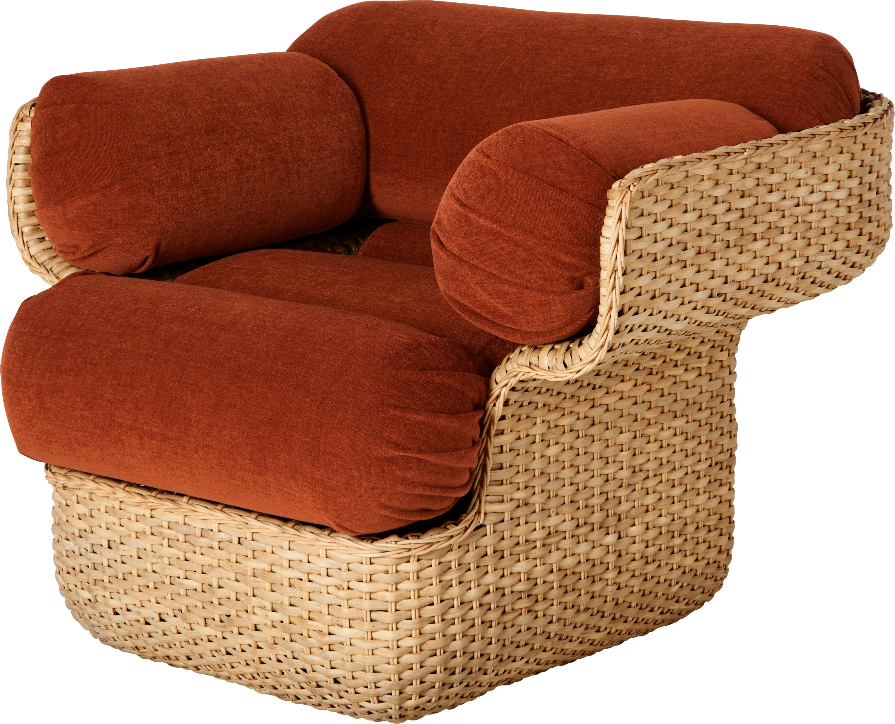 BASKET armchair in burgundy with rattan