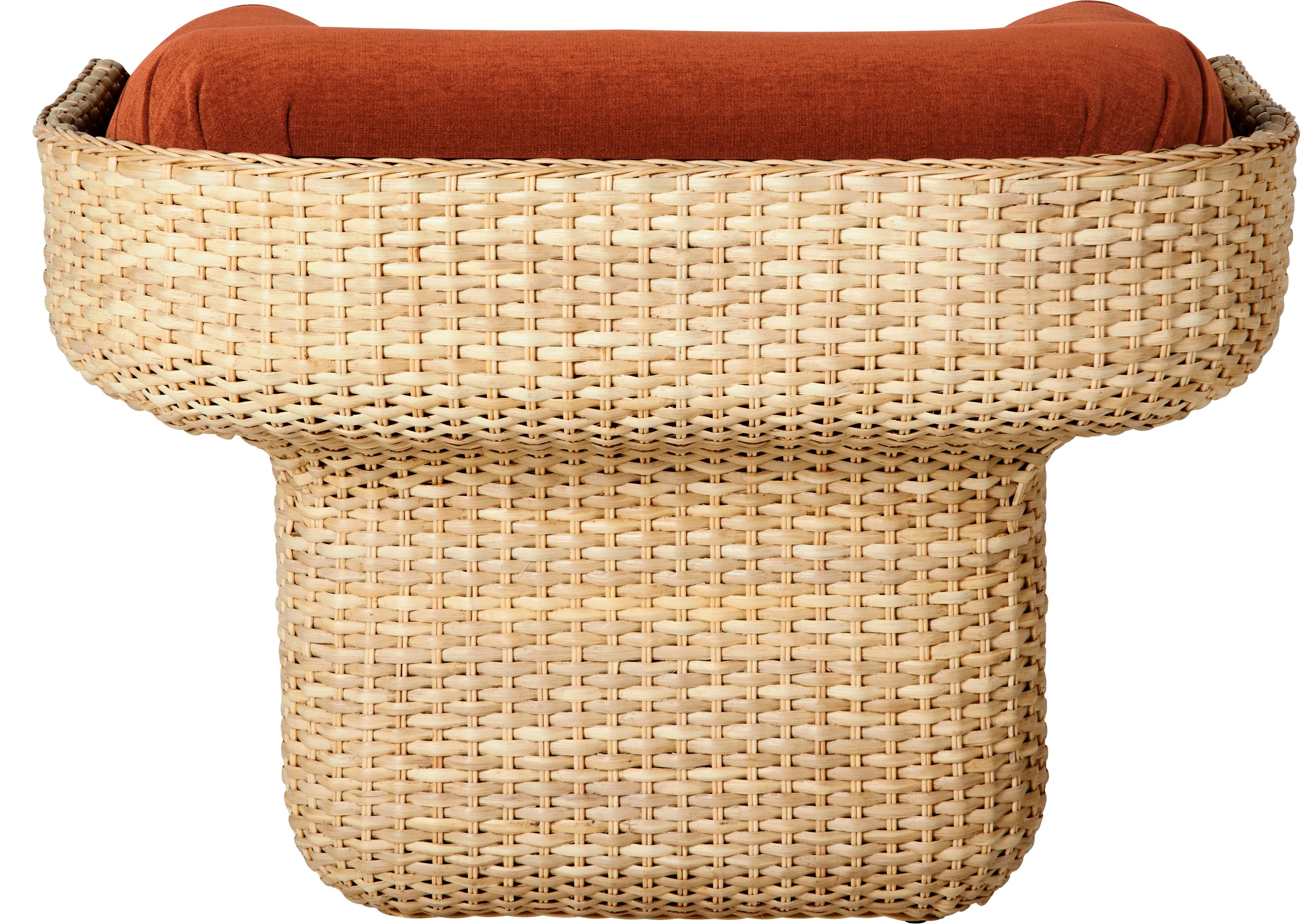BASKET armchair in burgundy with rattan