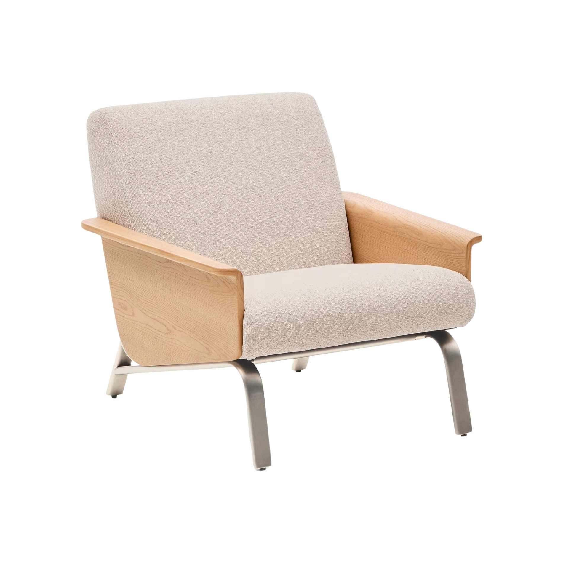 Beige AMSEN armchair with oak plywood and steel base