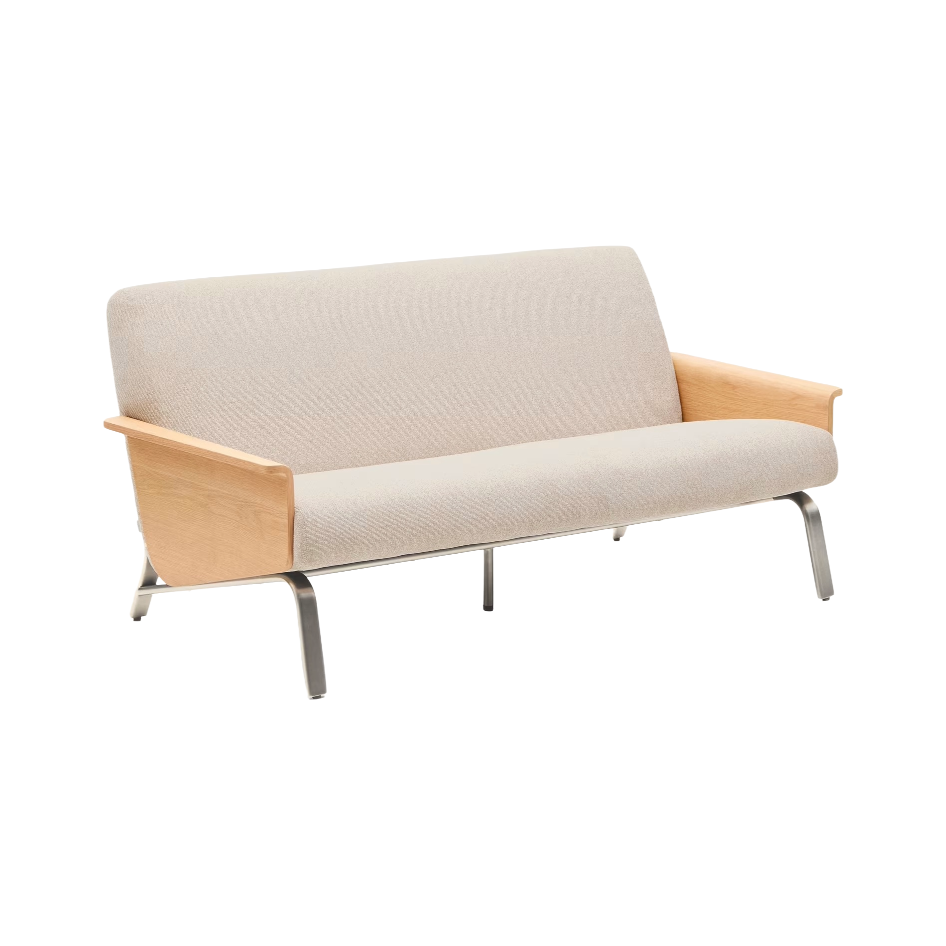 2-seater Sofa AMSEN beige with oak plywood and steel base