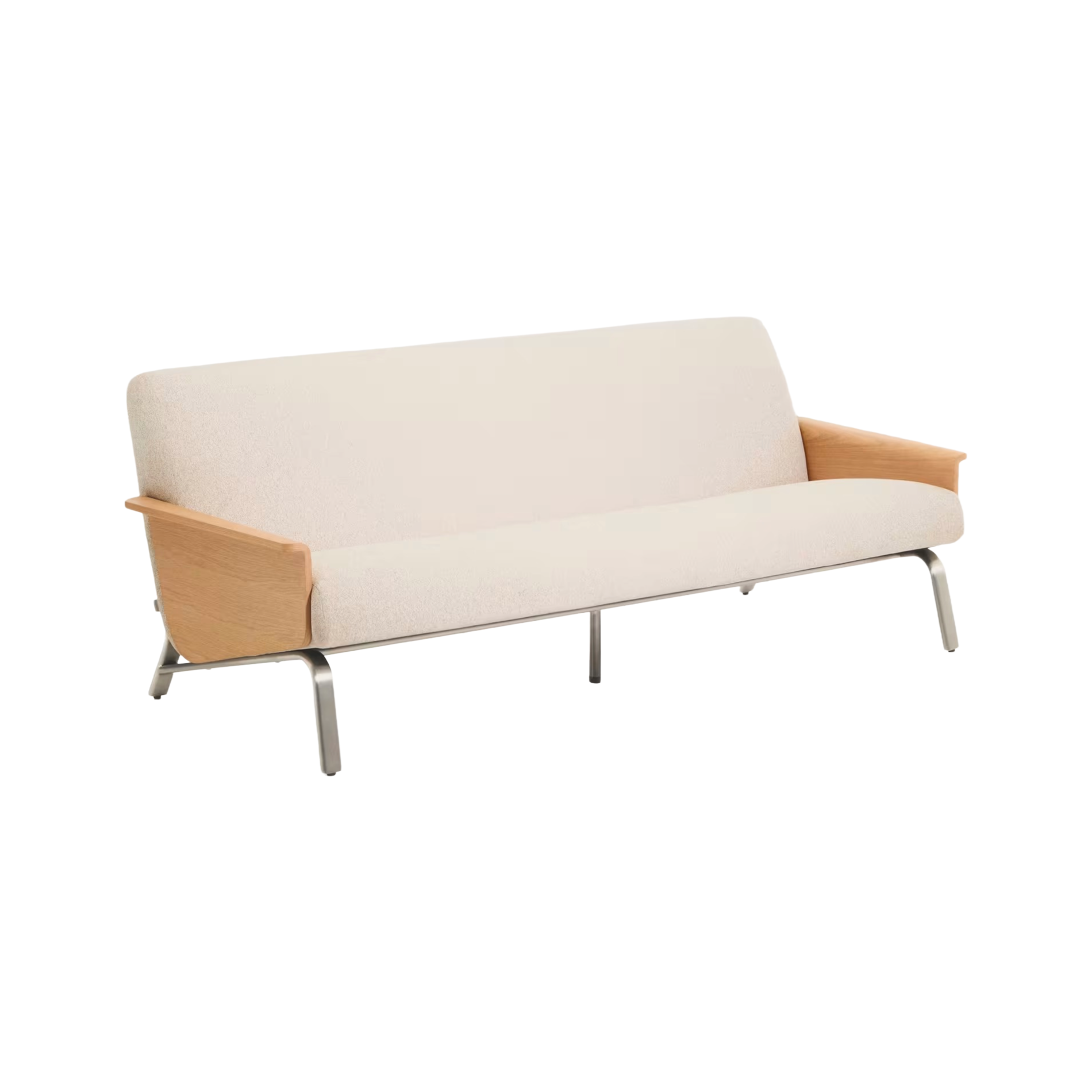 3-seater Sofa AMSEN beige with oak plywood and steel base