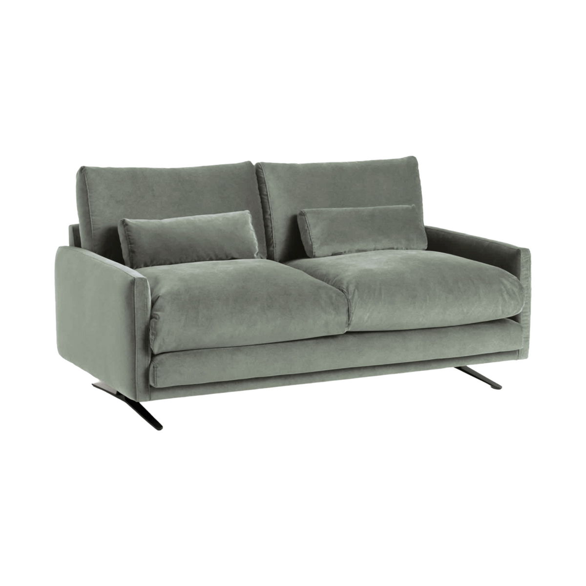 Sofa pre 2 osoby z vankúšom VELIRO zelená s čiernym podstavcom