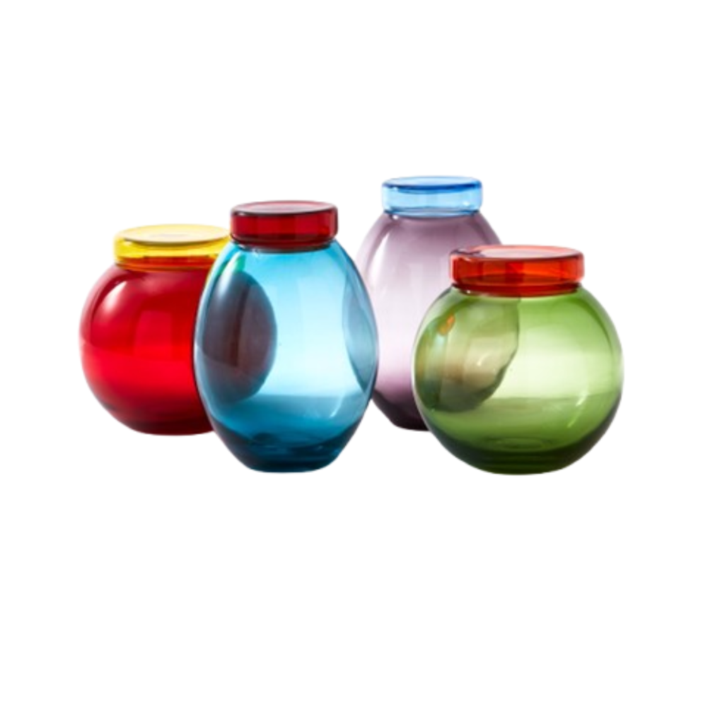 Set of jars BLOATED CAPS AND JARS colorful glass