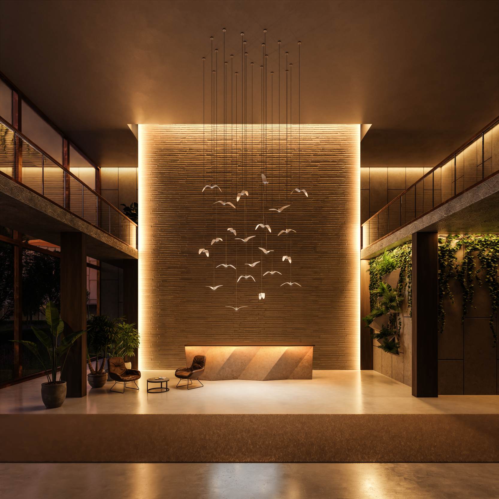 Hanging lamp Night birds glass