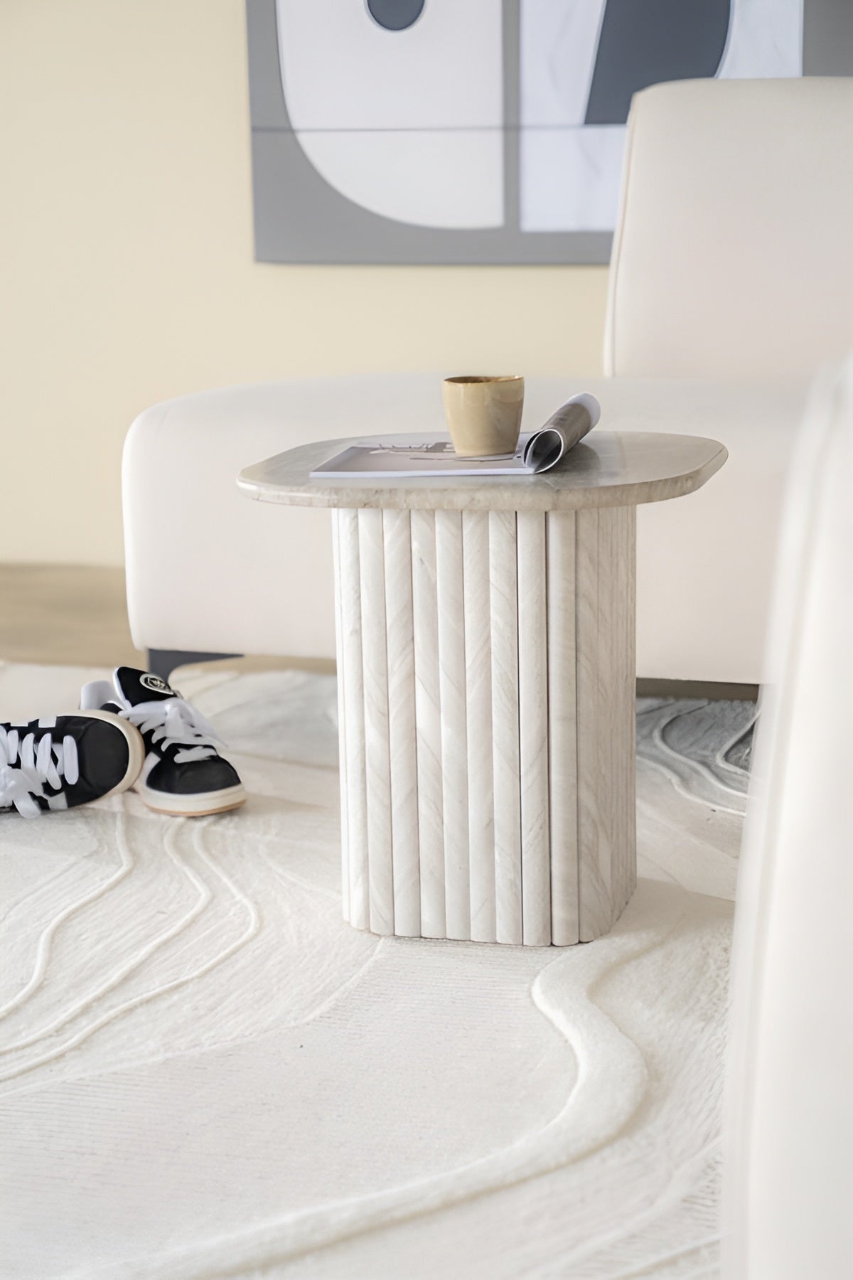 DORIQUE Side Table Mango Wood and Gray Marble