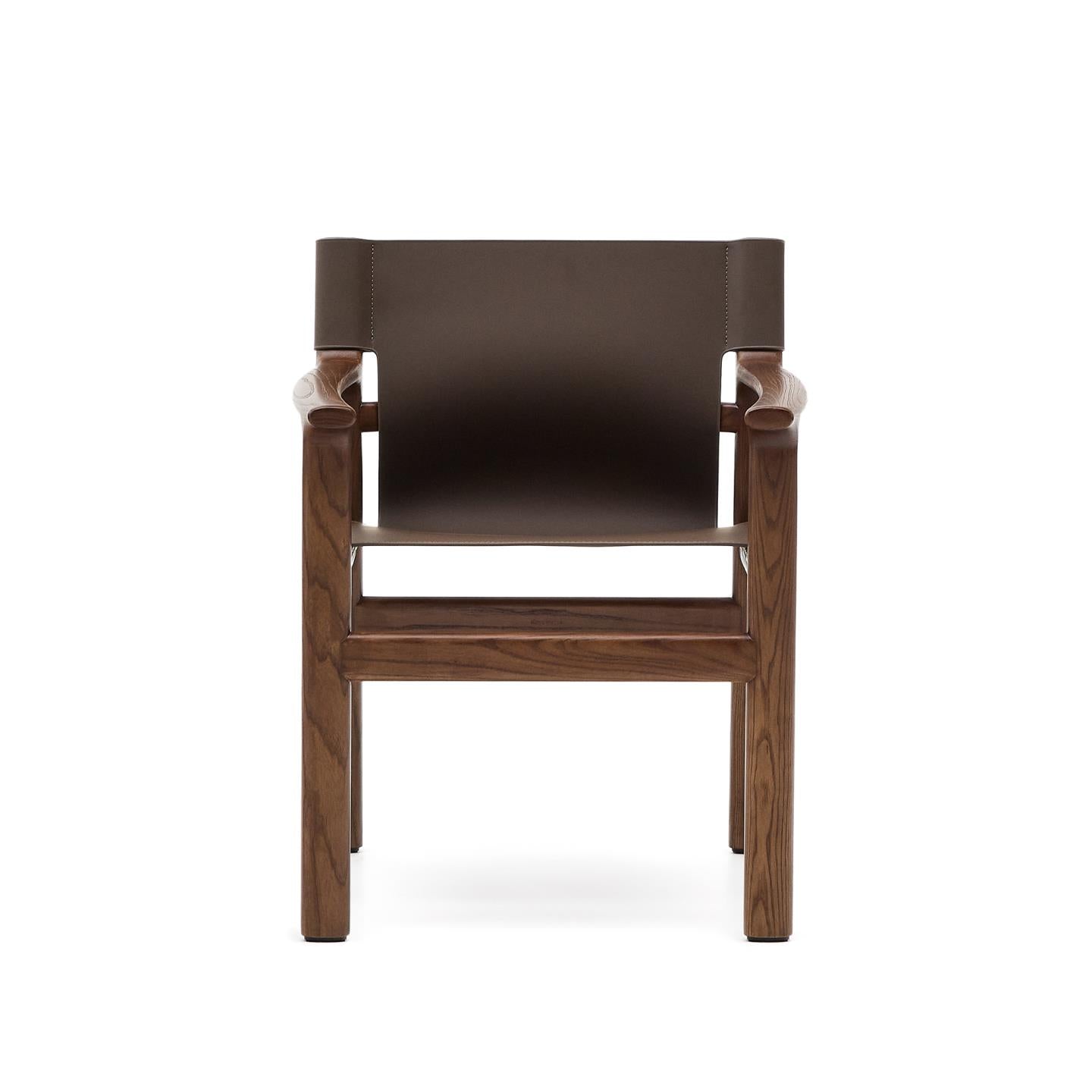 JAN chair in brown recycled leather with dark ash wood