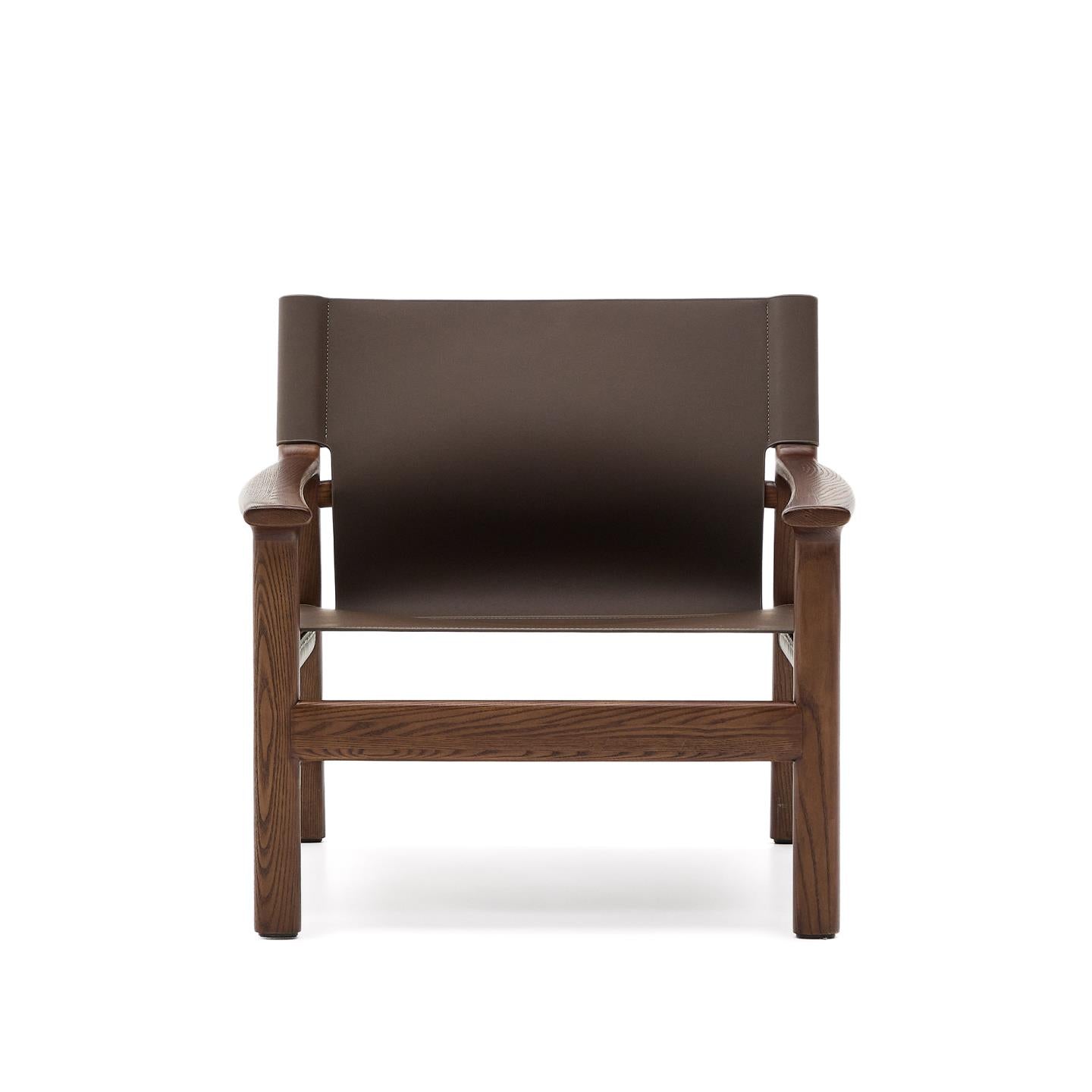 JAN armchair in brown recycled leather with dark ash wood