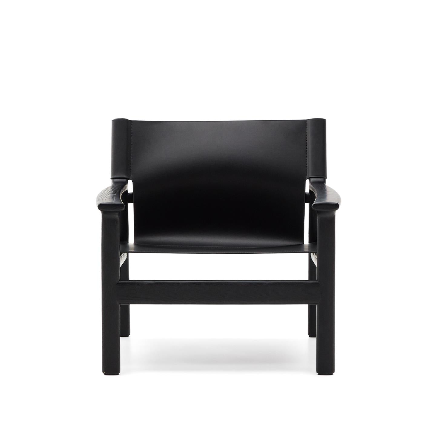 JAN armchair in black recycled leather with black ash wood