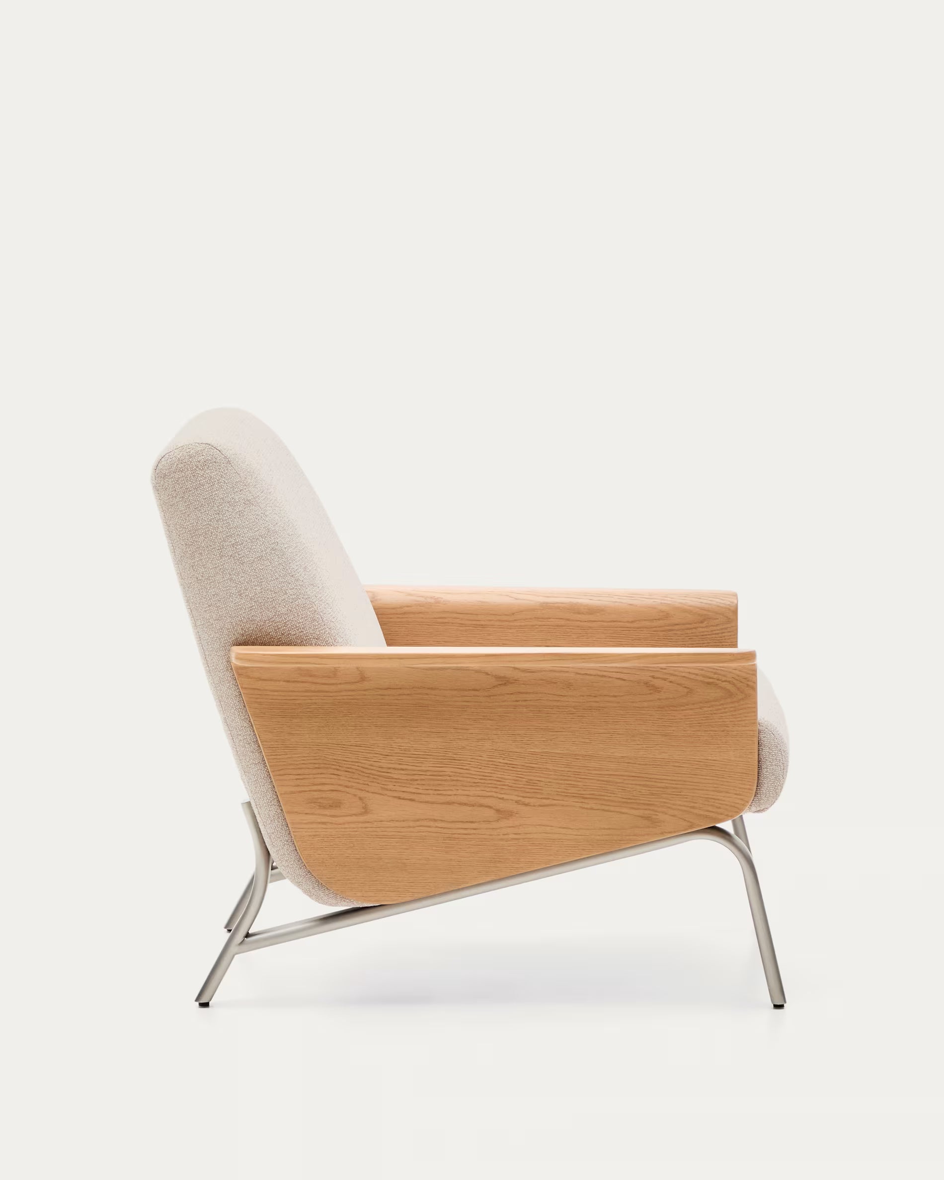 Beige AMSEN armchair with oak plywood and steel base