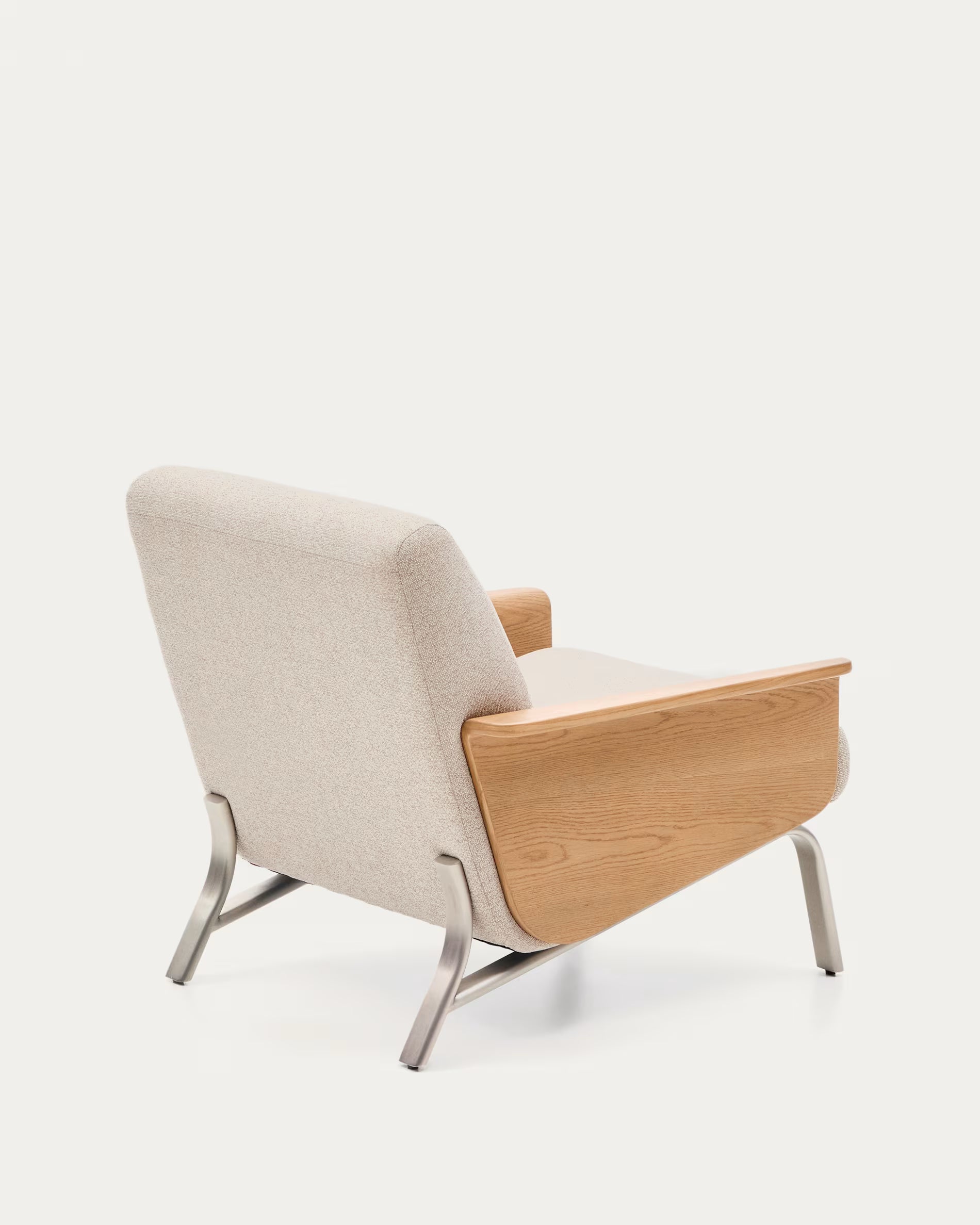 Beige AMSEN armchair with oak plywood and steel base