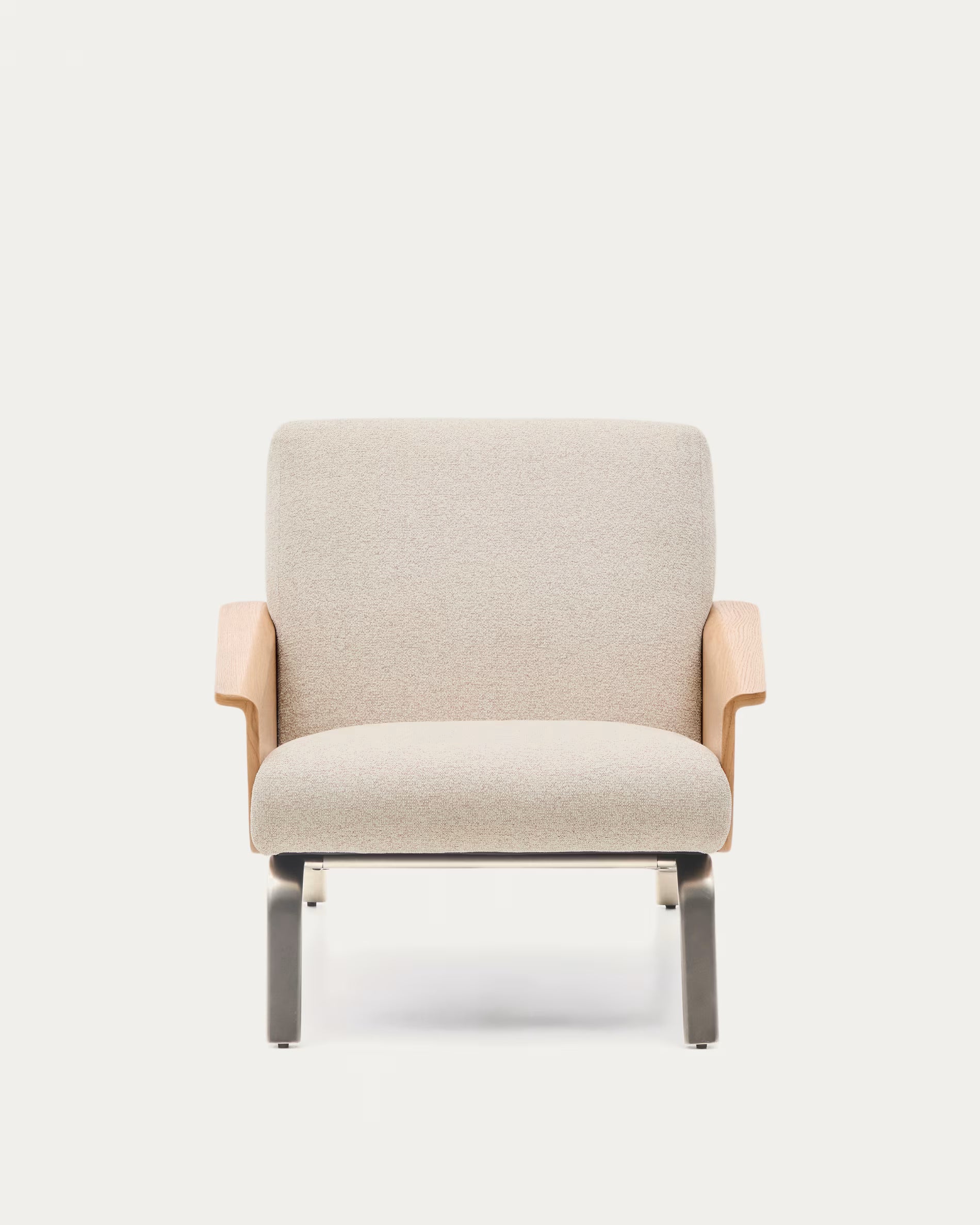 Beige AMSEN armchair with oak plywood and steel base