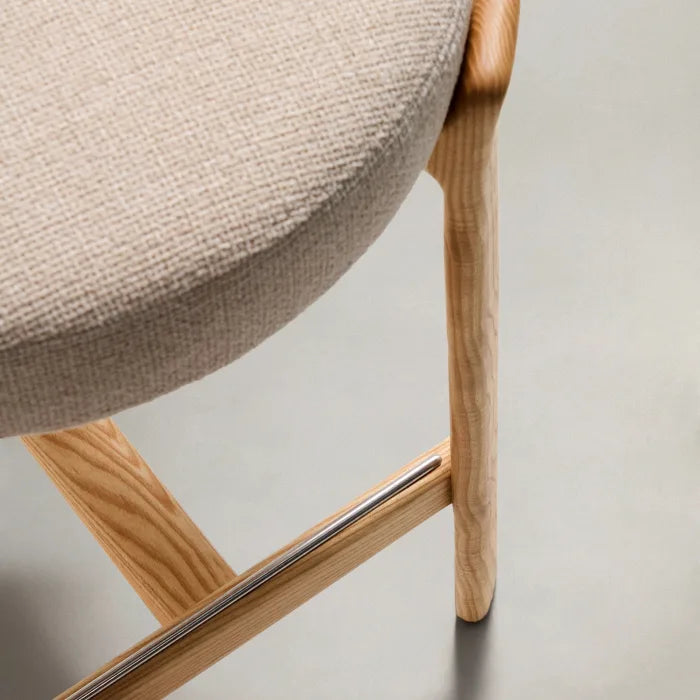 GRANITE beige chenille stool with an ash base