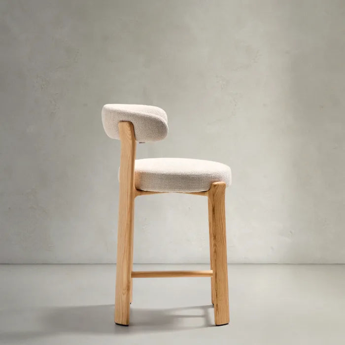 GRANITE beige chenille stool with an ash base
