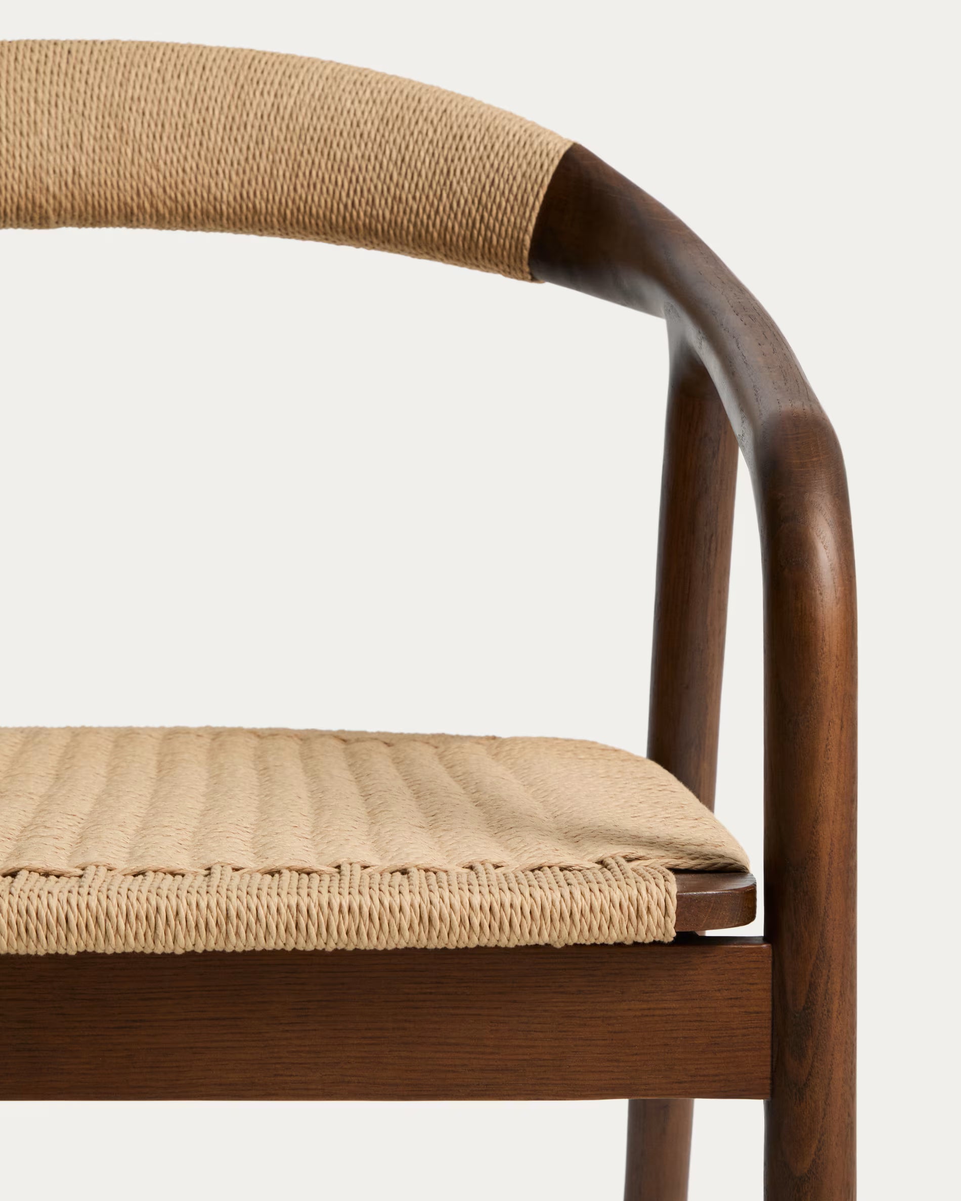 DERILE Armchair in Beige with Dark Wooden Base