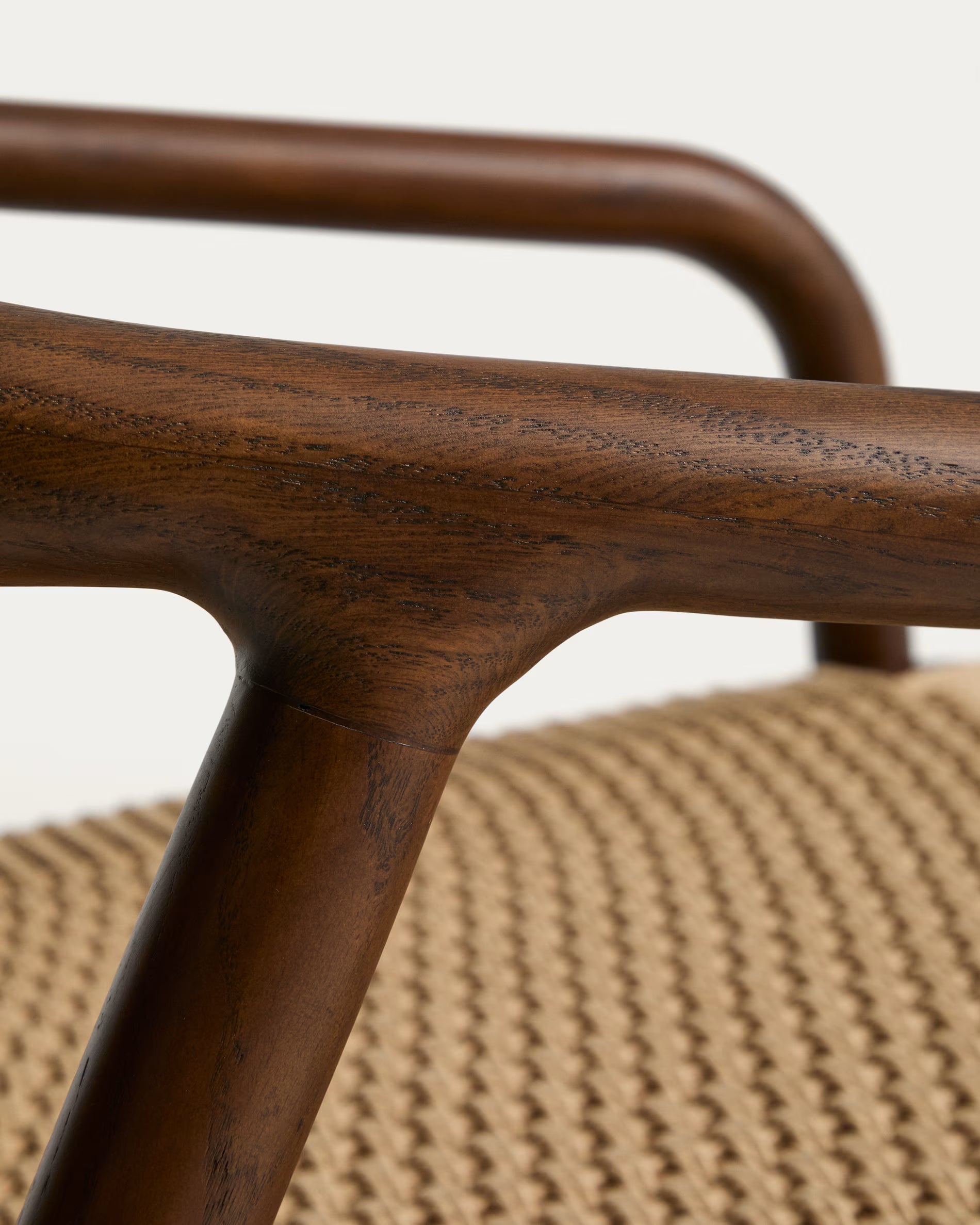 DERILE Armchair in Beige with Dark Wooden Base