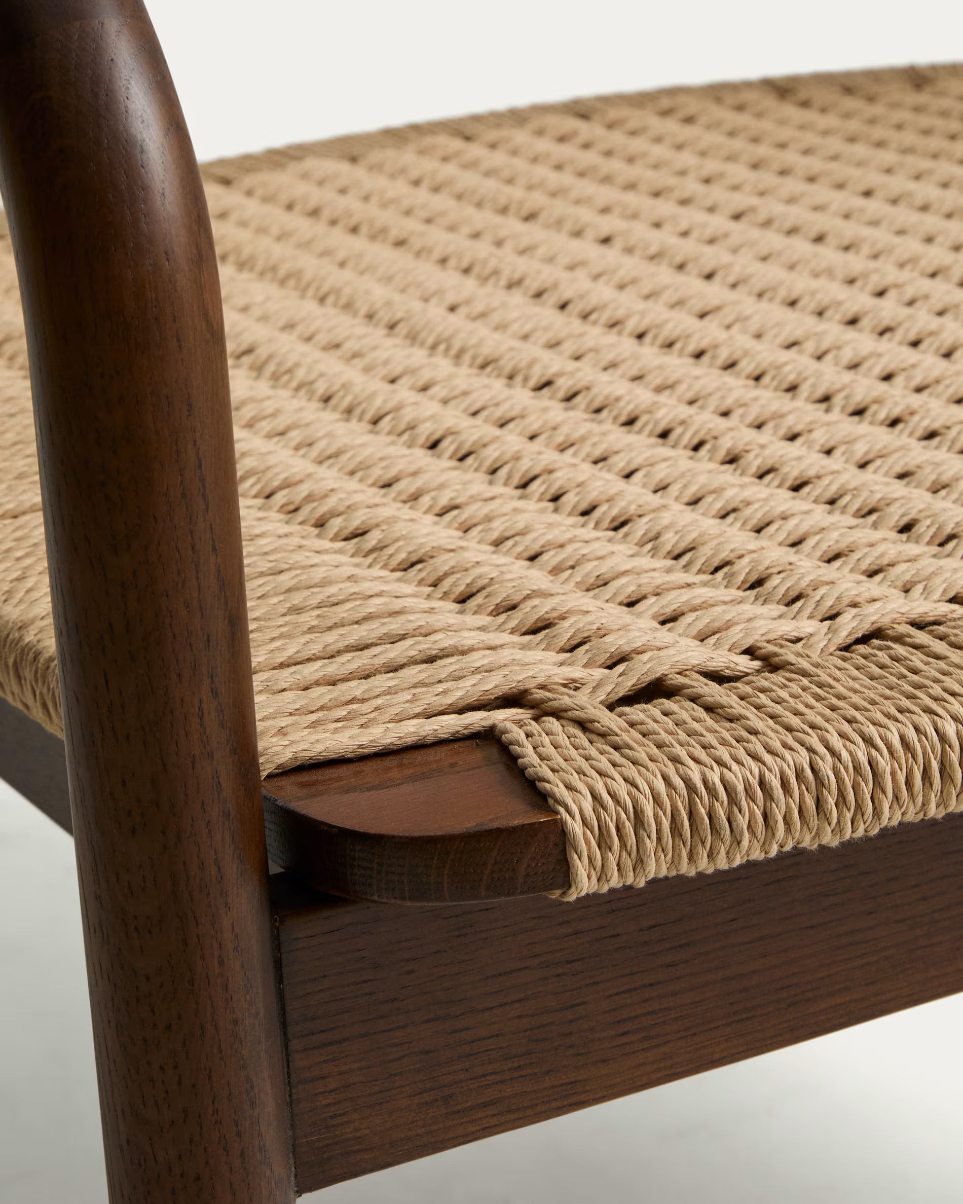 DERILE Armchair in Beige with Dark Wooden Base