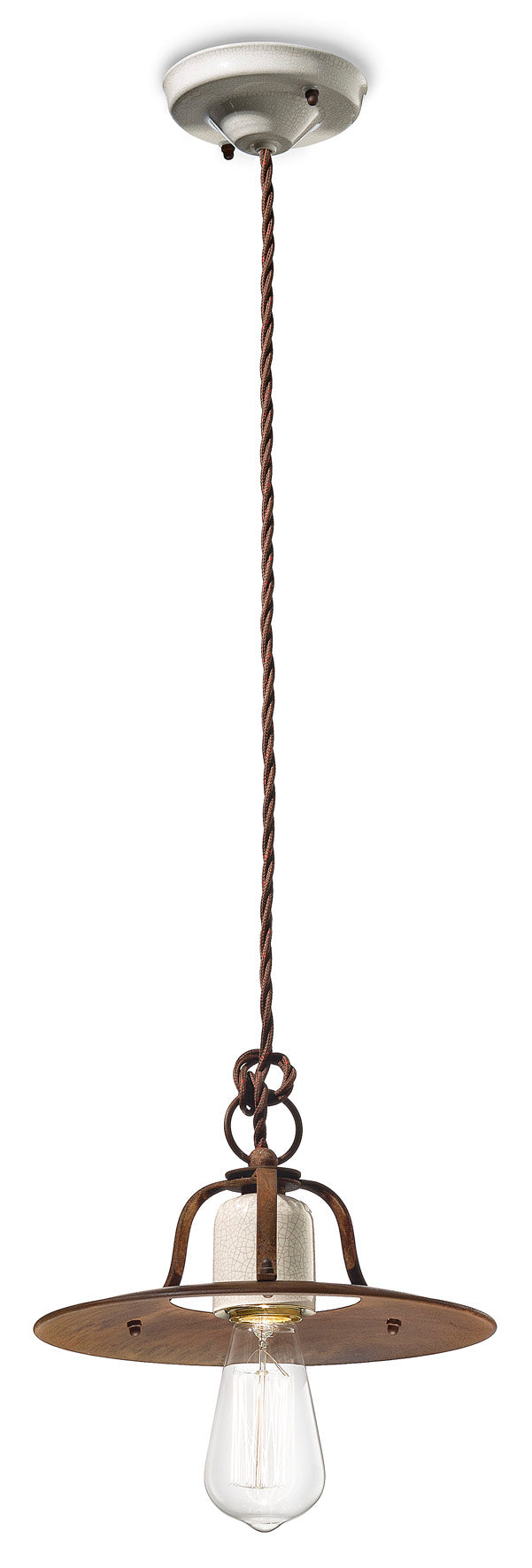 GRUNGE rust-colored ceramic and iron pendant lamp with a cream Craquelé effect