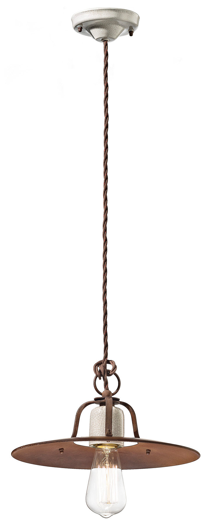 GRUNGE rust-colored ceramic and iron pendant lamp with a cream Craquelé effect