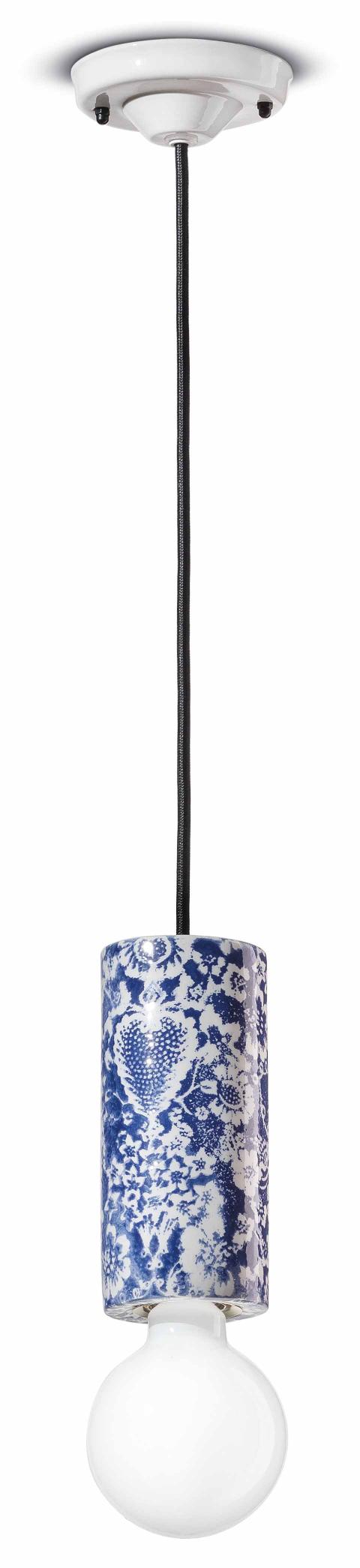 Závesná keramická lampa PI modré kvety
