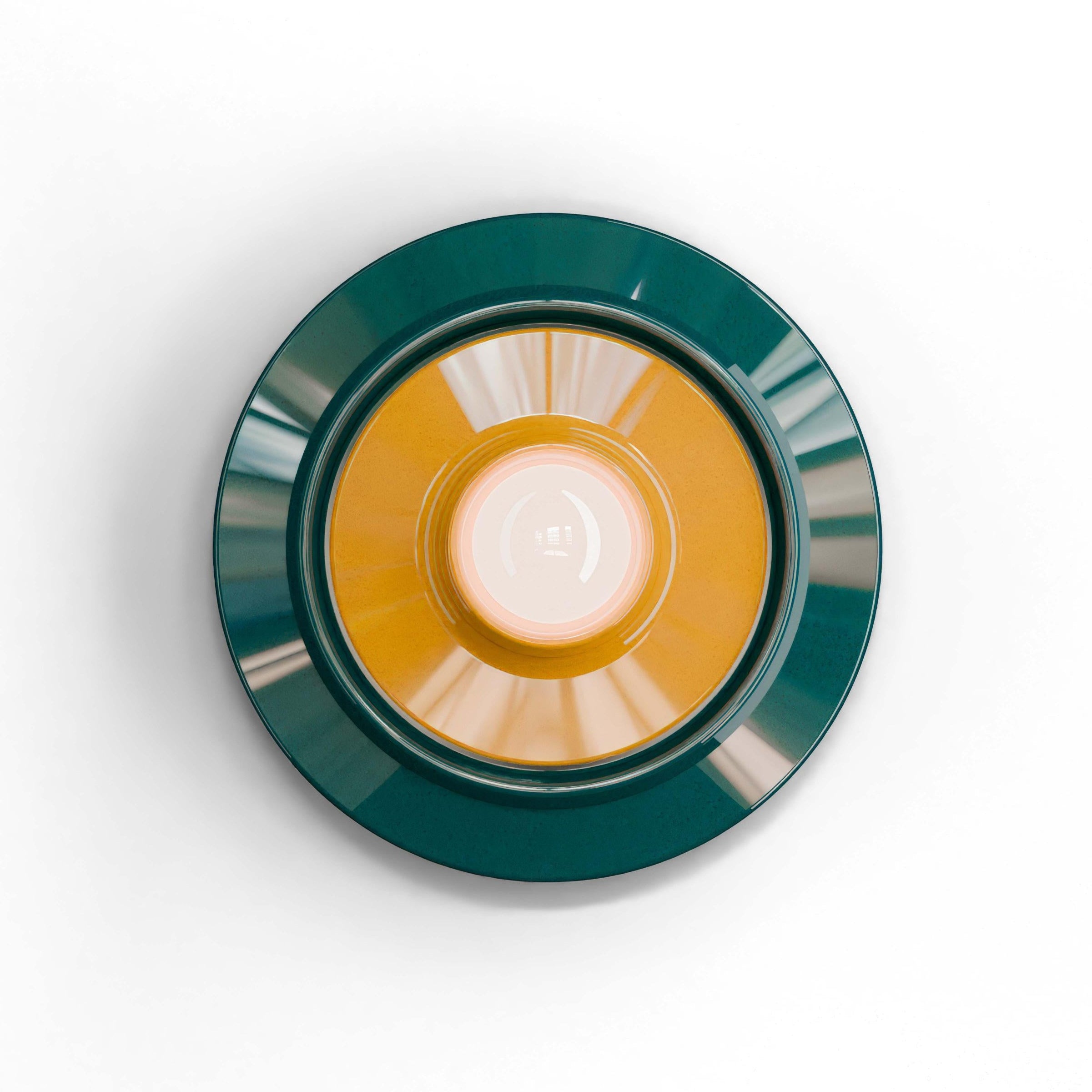 Petrol green ceramic wall lamp VOILÀ with yellow