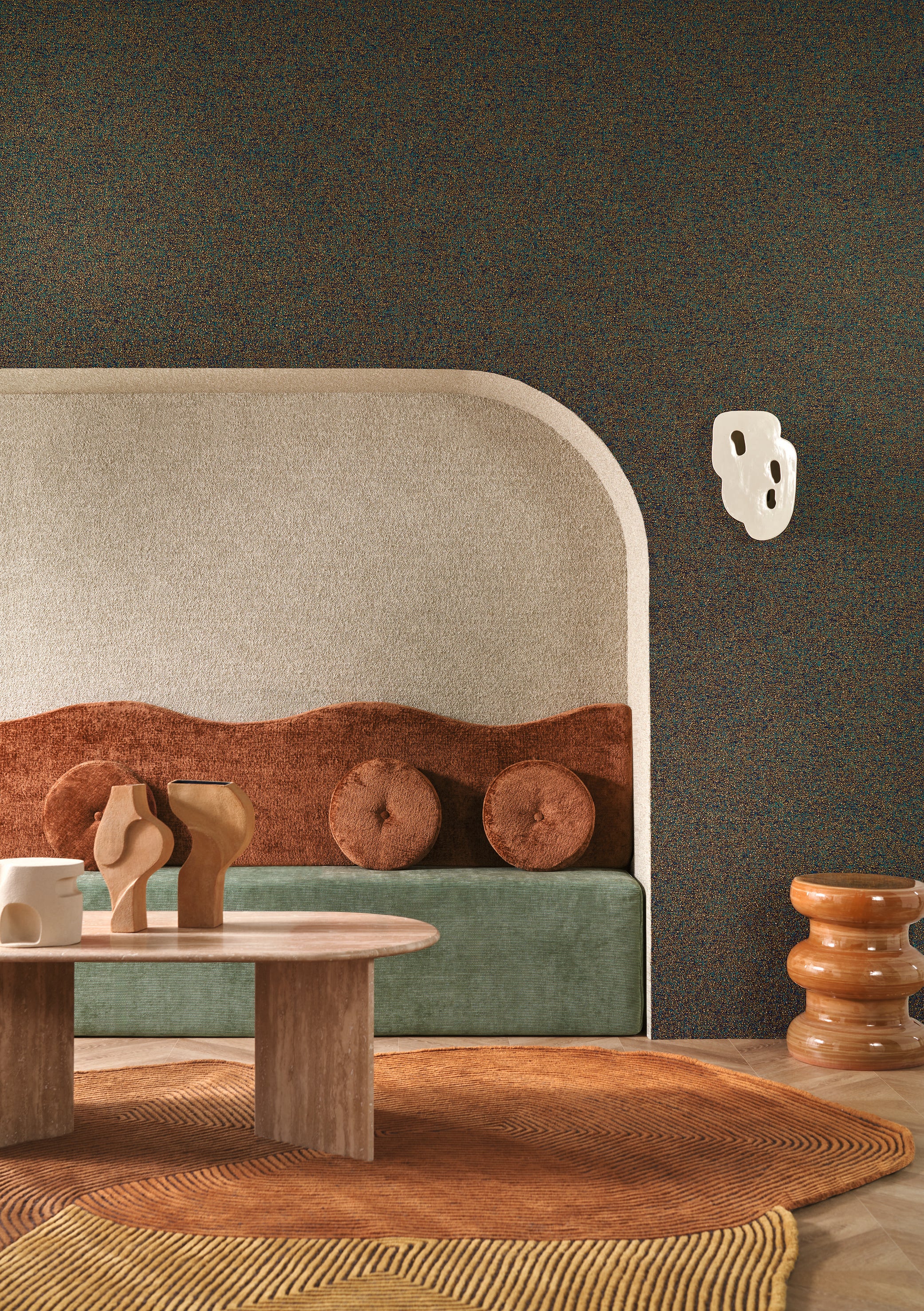 Textured textile wallpaper boucle ETREINTE - CAMEL orange