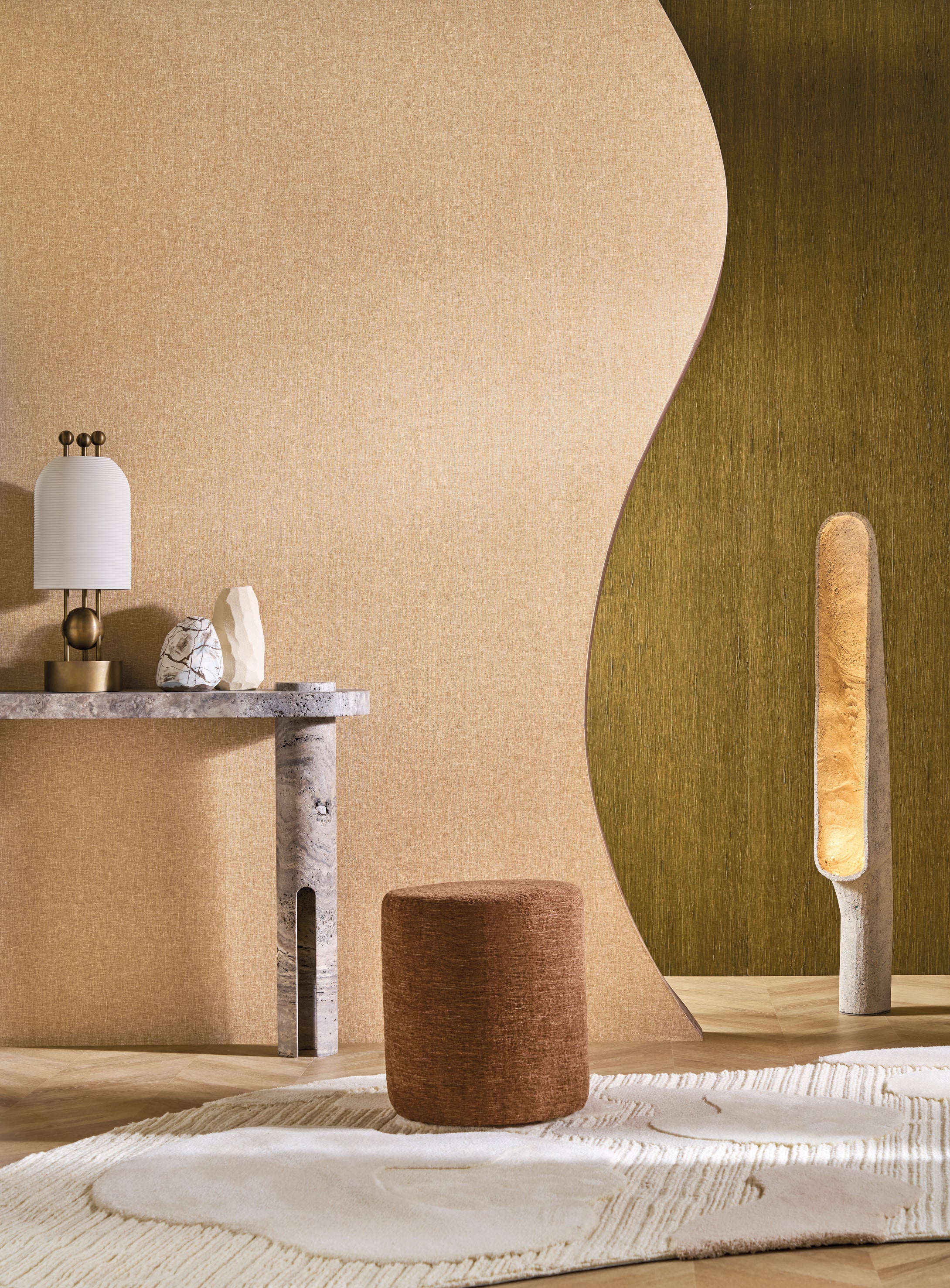 LINCOTEA Textured Fabric Wallpaper - OCRE Golden Beige