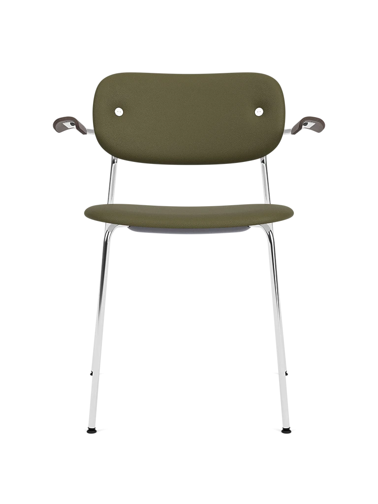 CO green armchair with chrome base